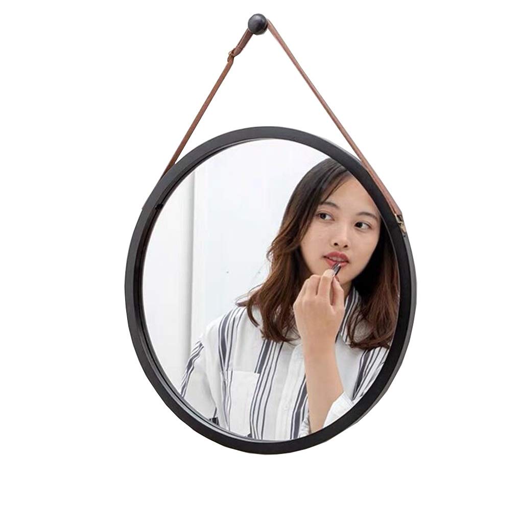 Black Round Wall Mirror 45cm - Self-Adhesive Bamboo Vanity Mirror for Bathroom & Makeup - Durable Wooden Decorative Mirror for Bedroom, Living Room, and Entryway