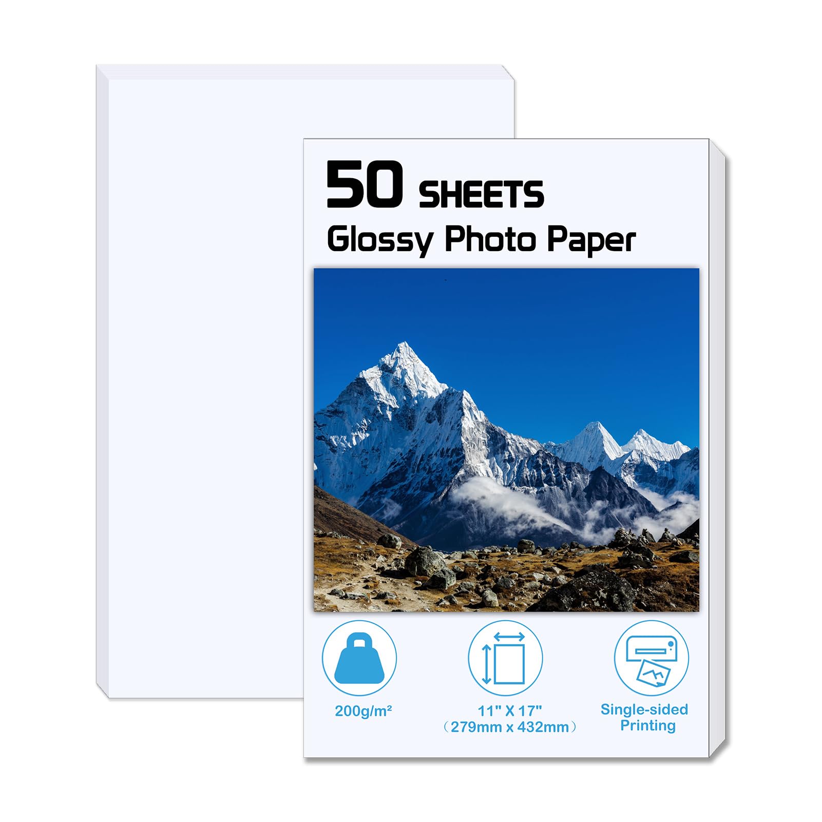 ZBEIVAN 11x17 Glossy Photo Paper 50 Sheets - 200 GSM Premium Inkjet Printer Paper for Dye Ink, High-Quality Printing for Photos, Art Prints & Documents (Ideal for Home, Office & Professional Photography)
