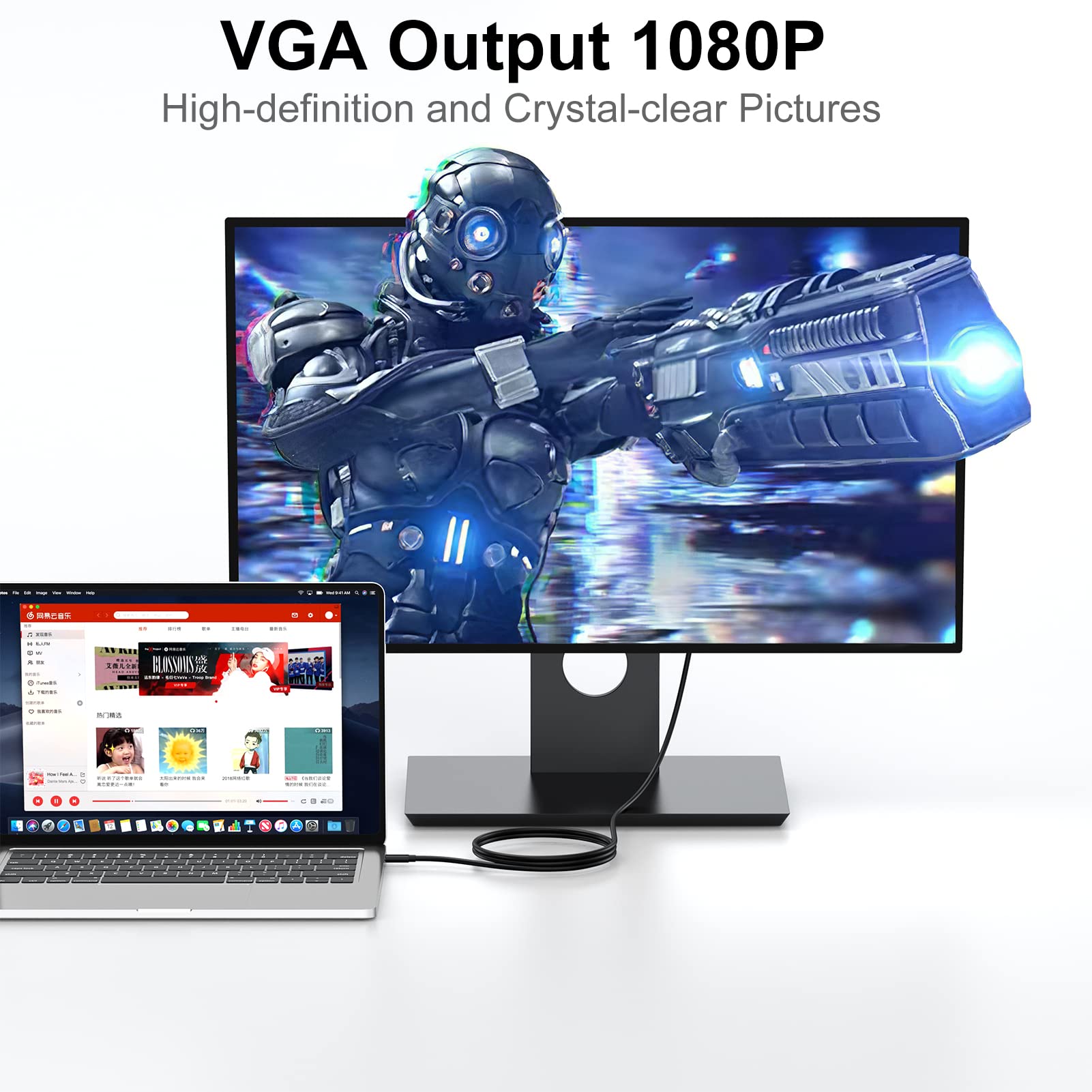 10FT USB C to VGA Cable - Thunderbolt 3/4 Compatible - Works with MacBook Pro, iPad Pro, iPhone 15 Pro/Max, Galaxy S20-S24, Surface, XPS - Ideal for Presentations, Monitor Extensions & Home Office Setup