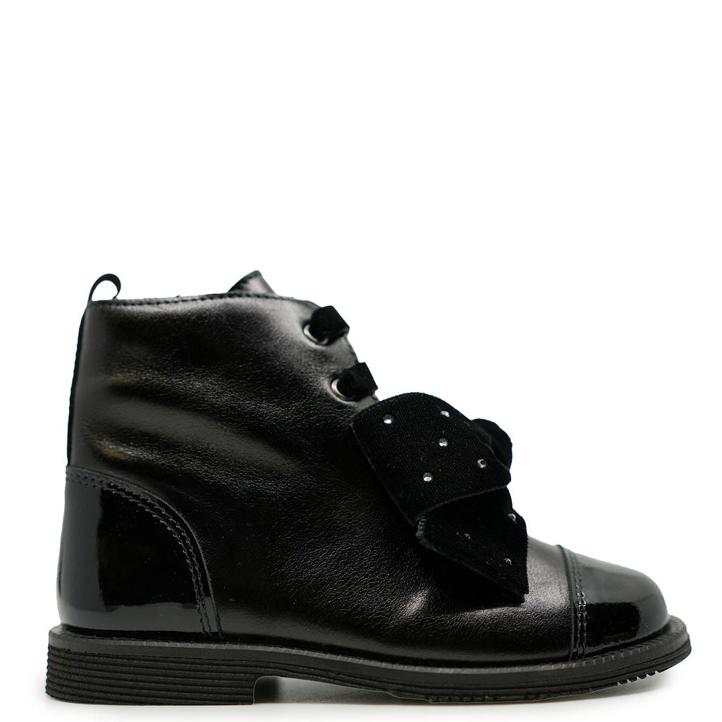 Andanines Women's Black Patent Leather Captoe Bow Ankle Boots - Stylish & Comfortable for Work, Parties & Casual Outings
