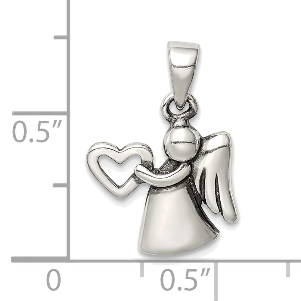 Bonyak Jewelry Solid Sterling Silver Antiqued Angel with Heart Pendant - Elegant Necklace for Women, Gift for Her, Christmas, Birthday & Special Occasions