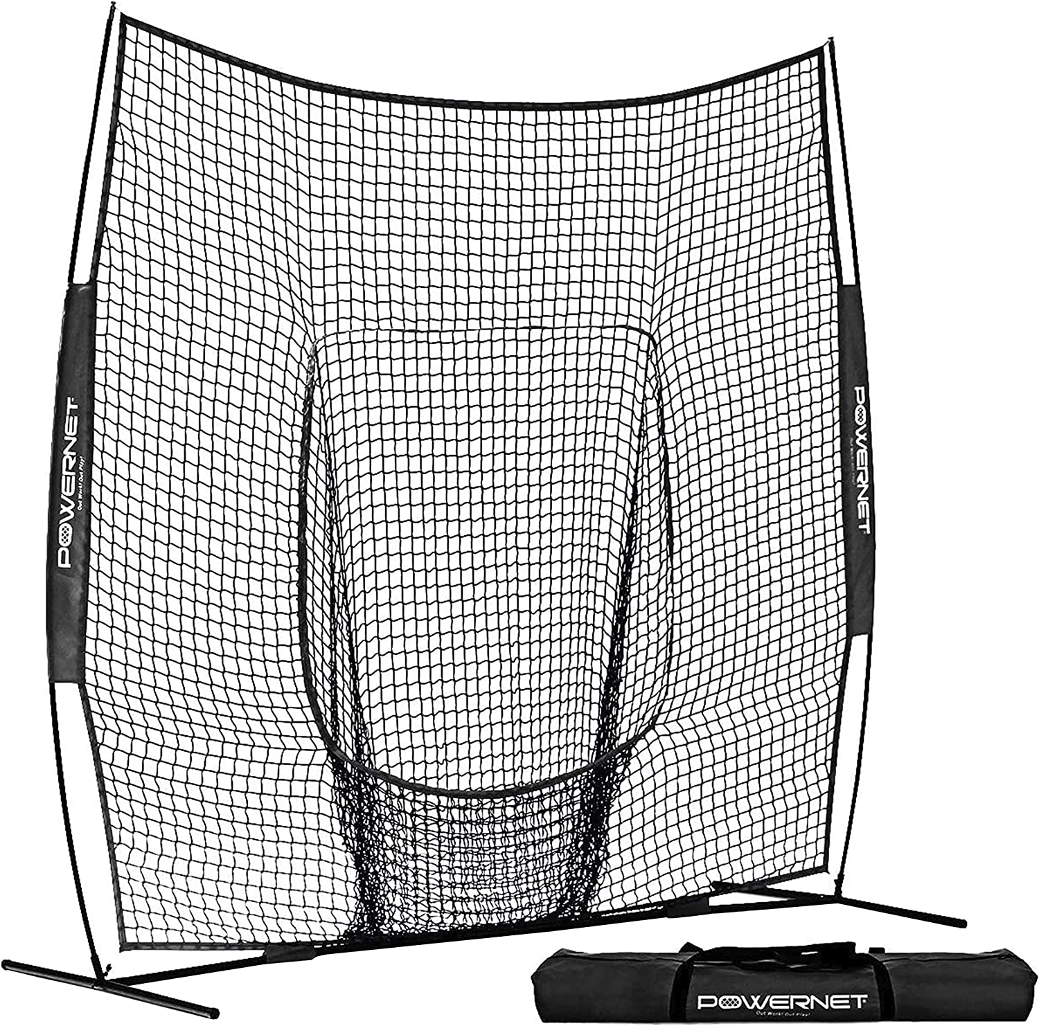 PowerNet 8x8 Baseball Softball Practice Net with Round Tube Frame - Perfect for Backyard Training & Batting Cage Drills