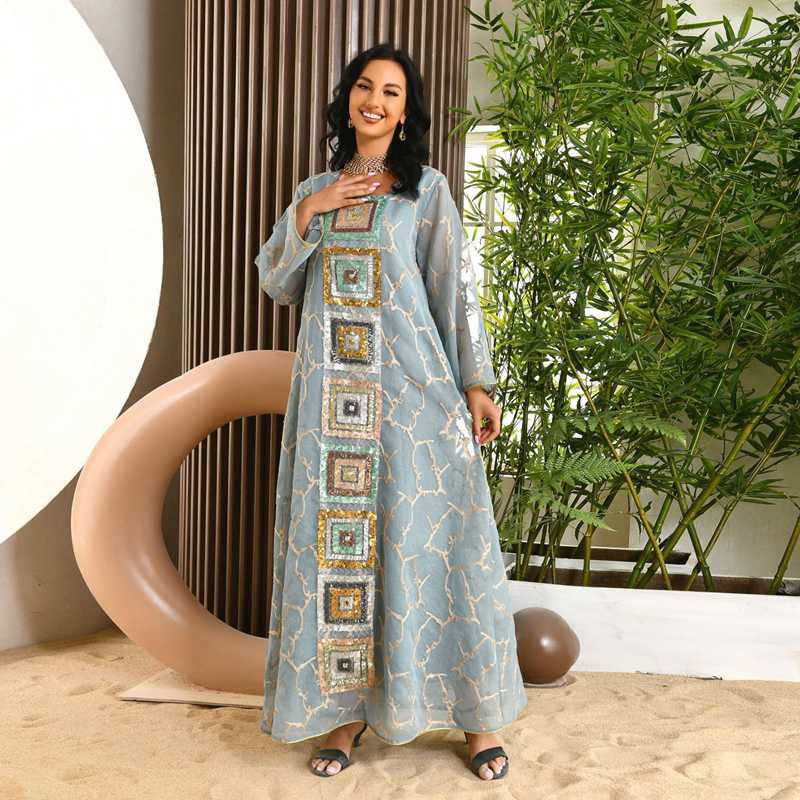 Elegant Sequin Embroidered Women's Kaftan Dress for Evening Party & Special Occasions - Perfect for Weddings, Galas, and Holiday Celebrations