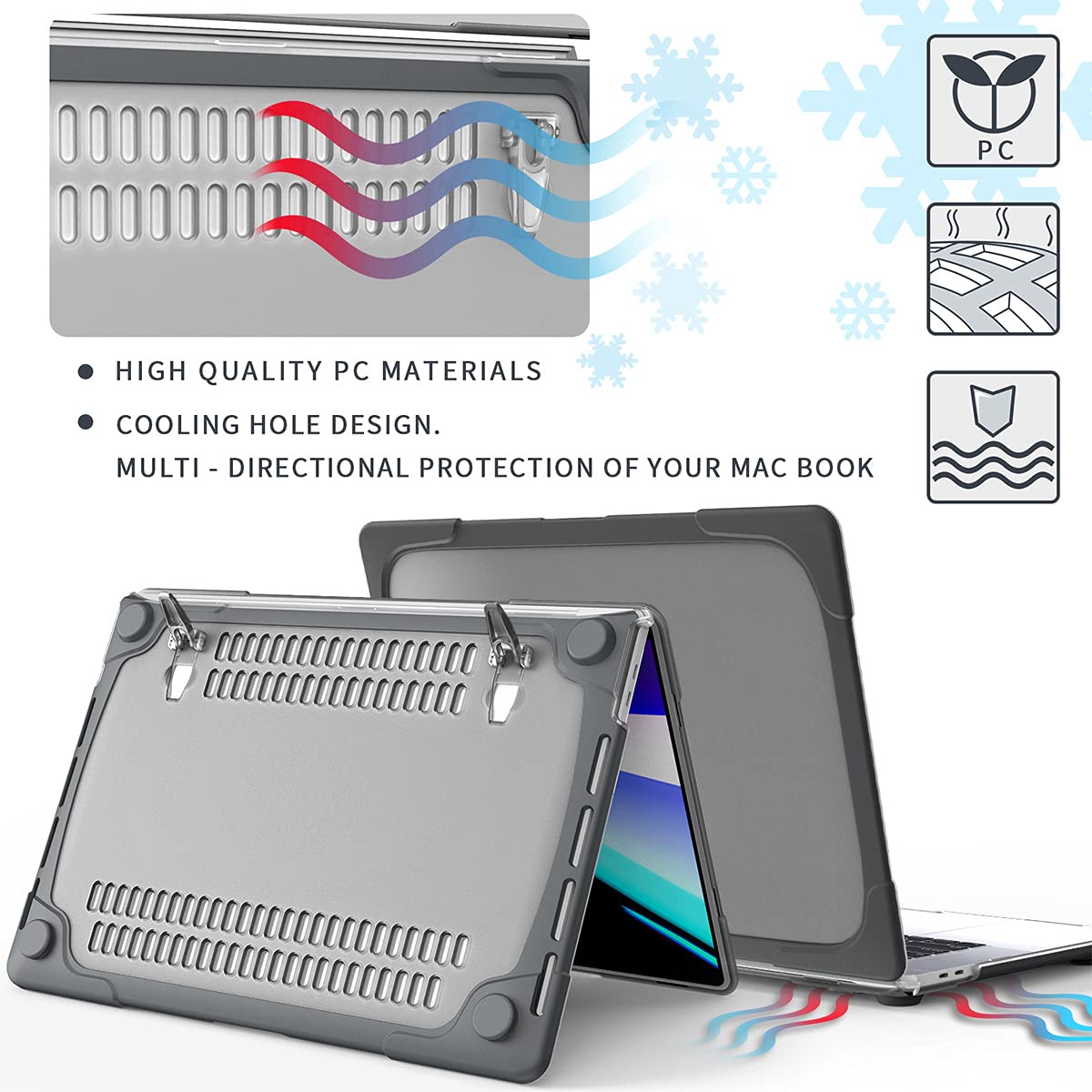 Shockproof Hard Case for MacBook Pro 16 inch (2020/2019 Model A2141) - Heavy Duty Dual Layer Protective Cover with Touch Bar & Touch ID - Gray | Perfect for Travel, Office & School Use