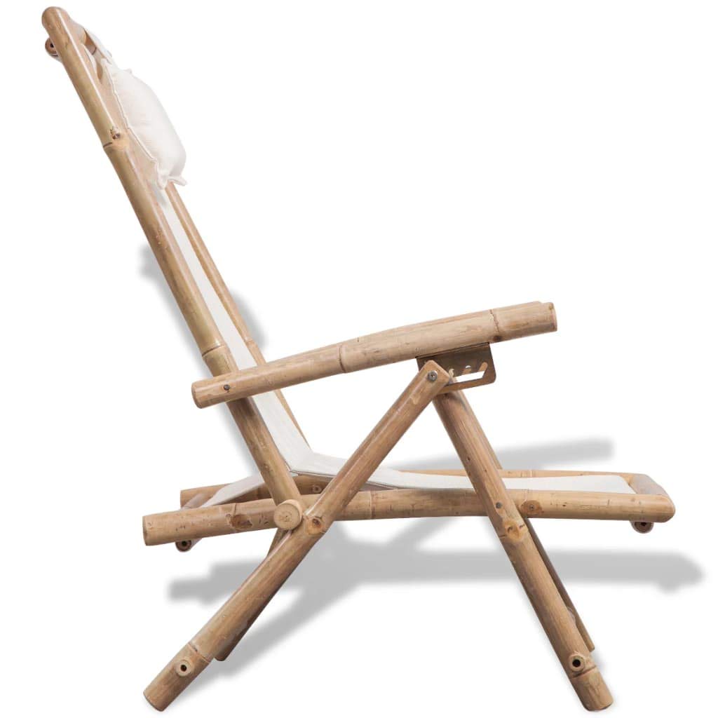 FAMIROSA Adjustable Folding Beach Chair - Portable Bamboo Chaise Lounge with Canvas Seat for Poolside, Patio, Backyard & Travel - 24.4