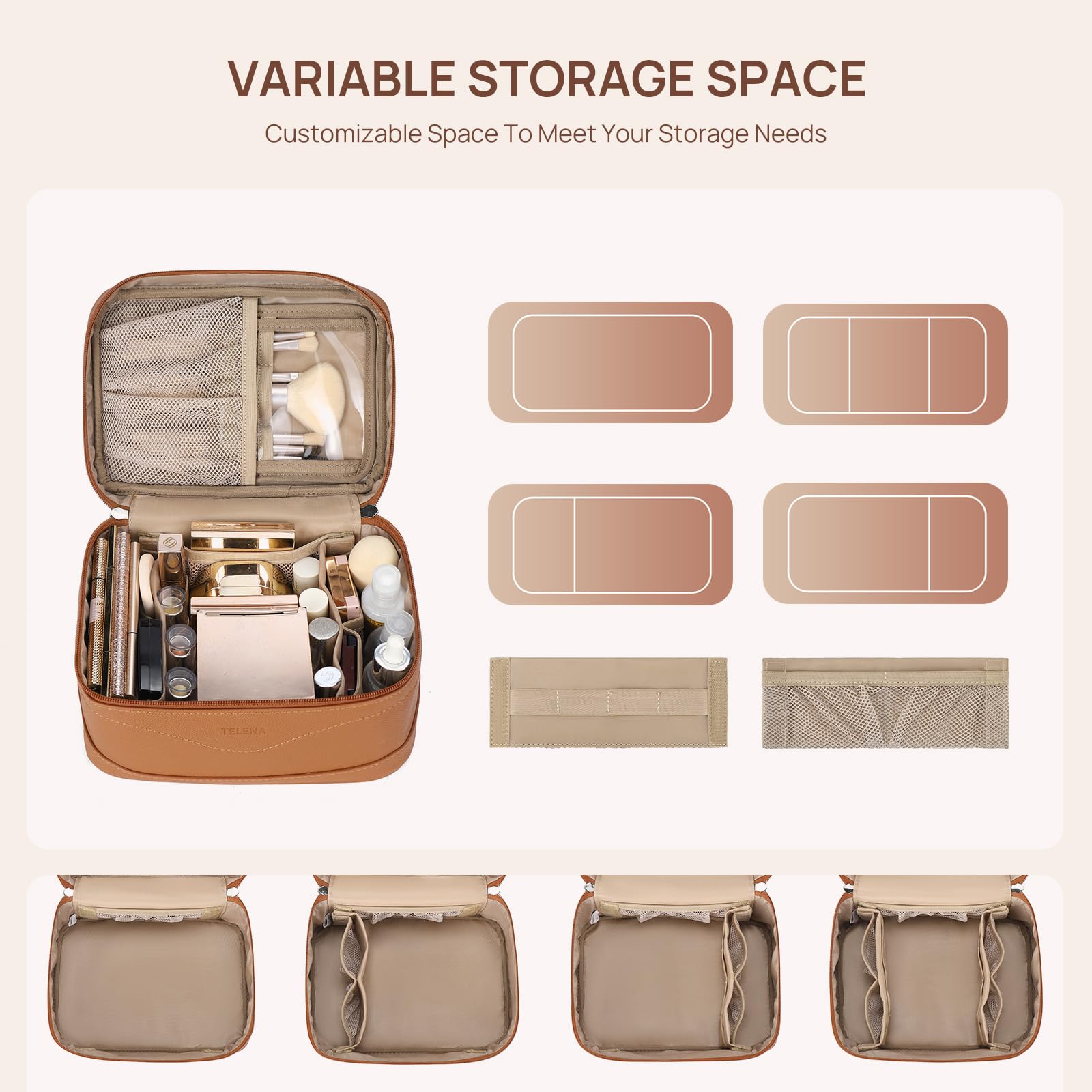 Telena Vegan Leather Makeup Bag - Travel Toiletry Organizer for Women | Perfect for Travel Essentials & Daily Use