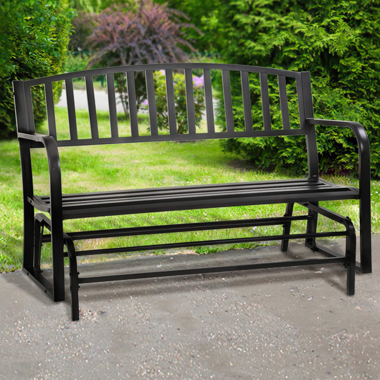 Patio Glider Bench - Heavy Duty Steel Garden Bench with Armrests, 300LBS Weight Capacity - Weather-Resistant Outdoor Furniture for Front Porch, Yard, Lawn, Poolside Relaxation & Backyard Decor