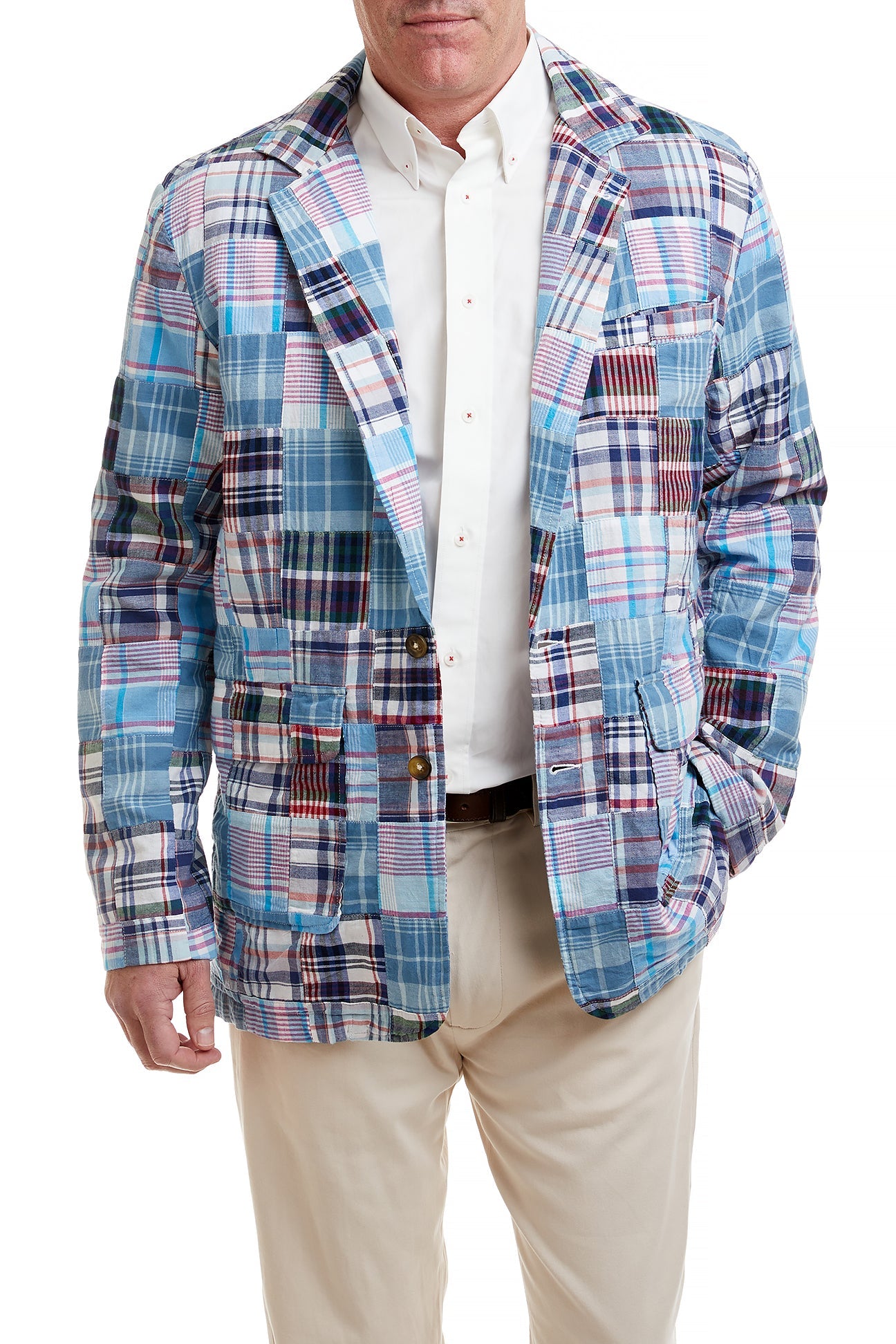 Spinnaker Blazer Seapoint Patch Madras Jacket - Lightweight Summer Sports Coat for Men - Perfect for Yachting, Golf & Outdoor Events
