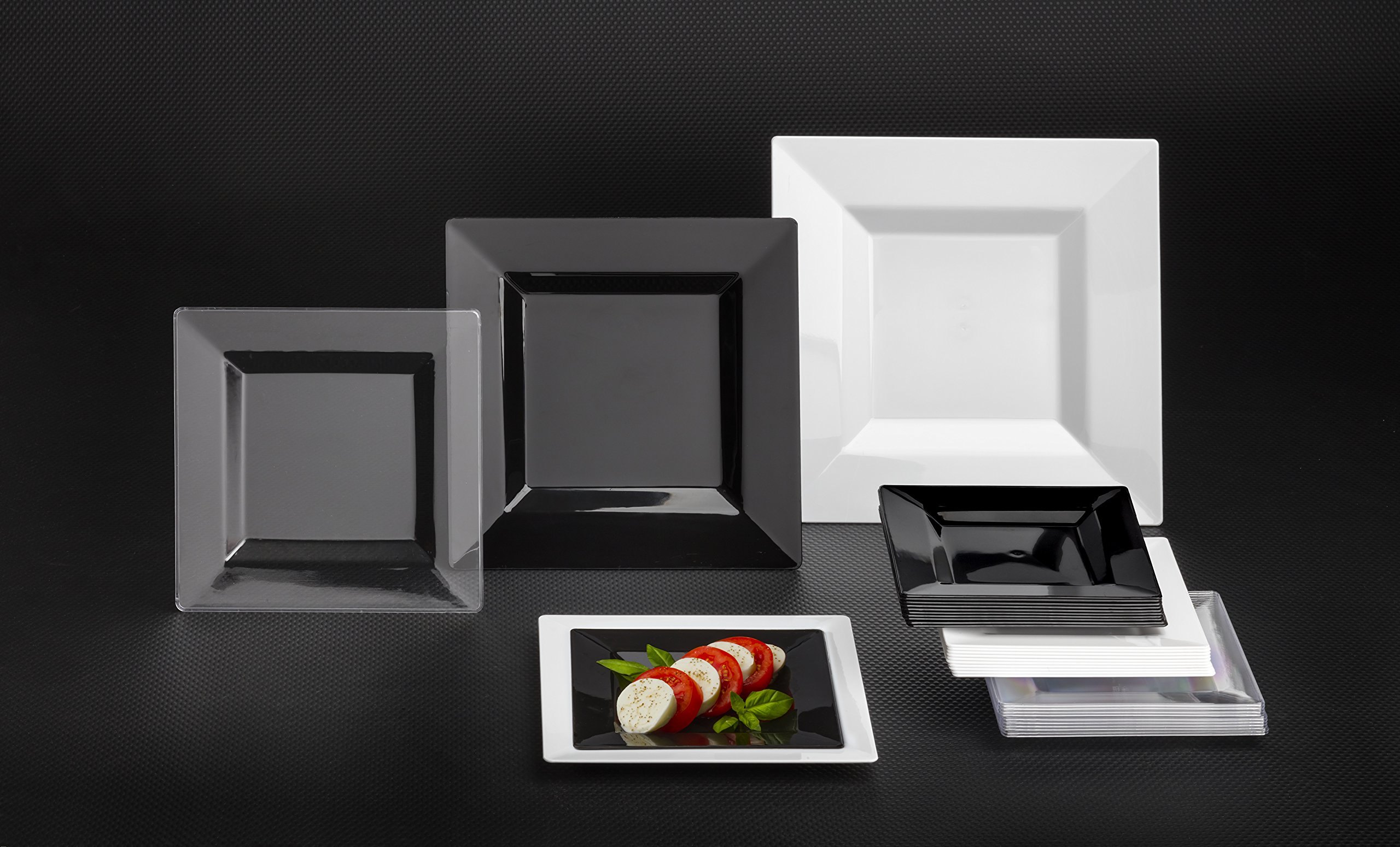 Premium 8-inch Black Classic Square Plates - Party Essentials N897017 (Case of 280) - Perfect for Weddings, Birthdays, and Catering Events