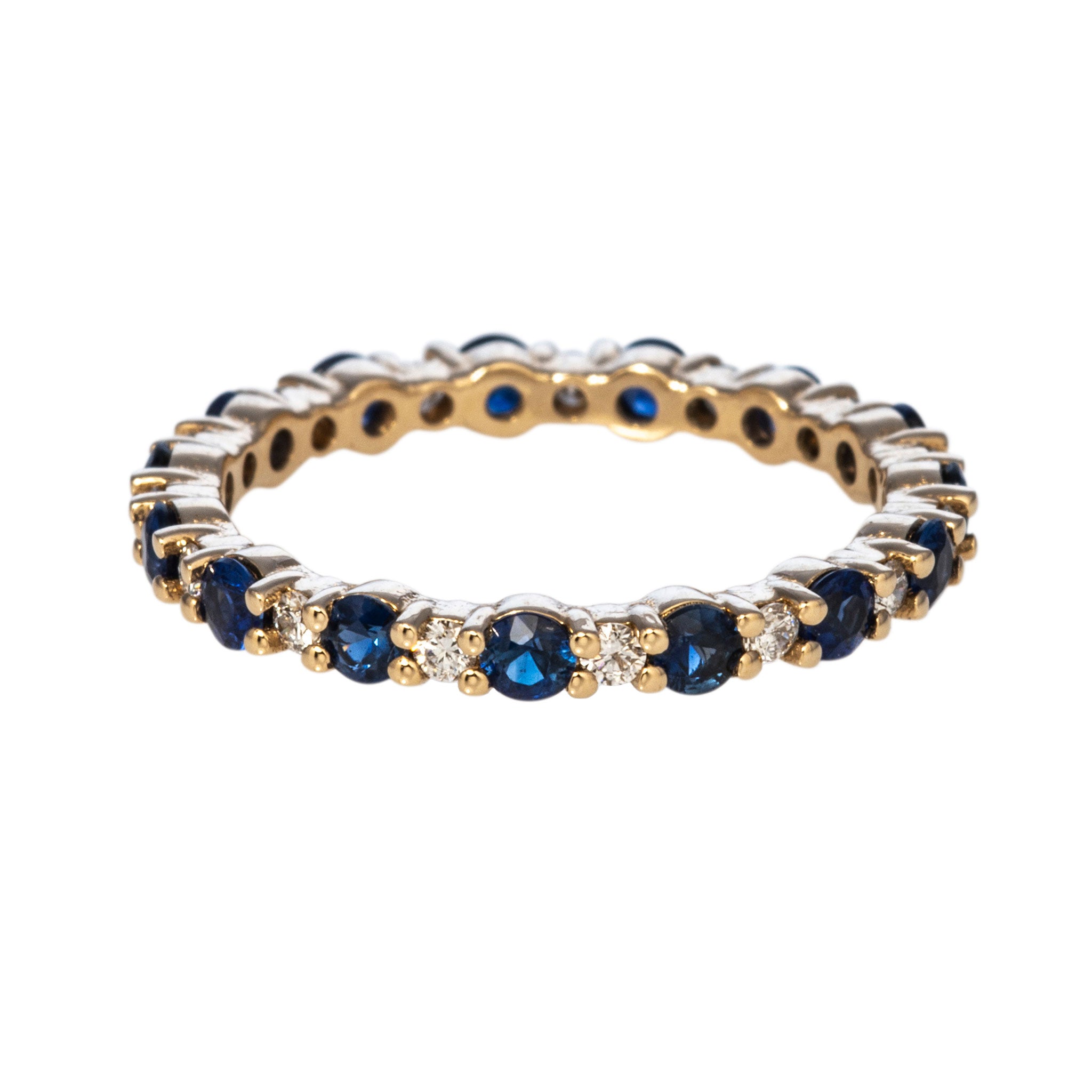 14K Yellow Gold Sapphire & Diamond Eternity Wedding Band Ring for Women - Perfect for Anniversaries, Engagements & Special Occasions