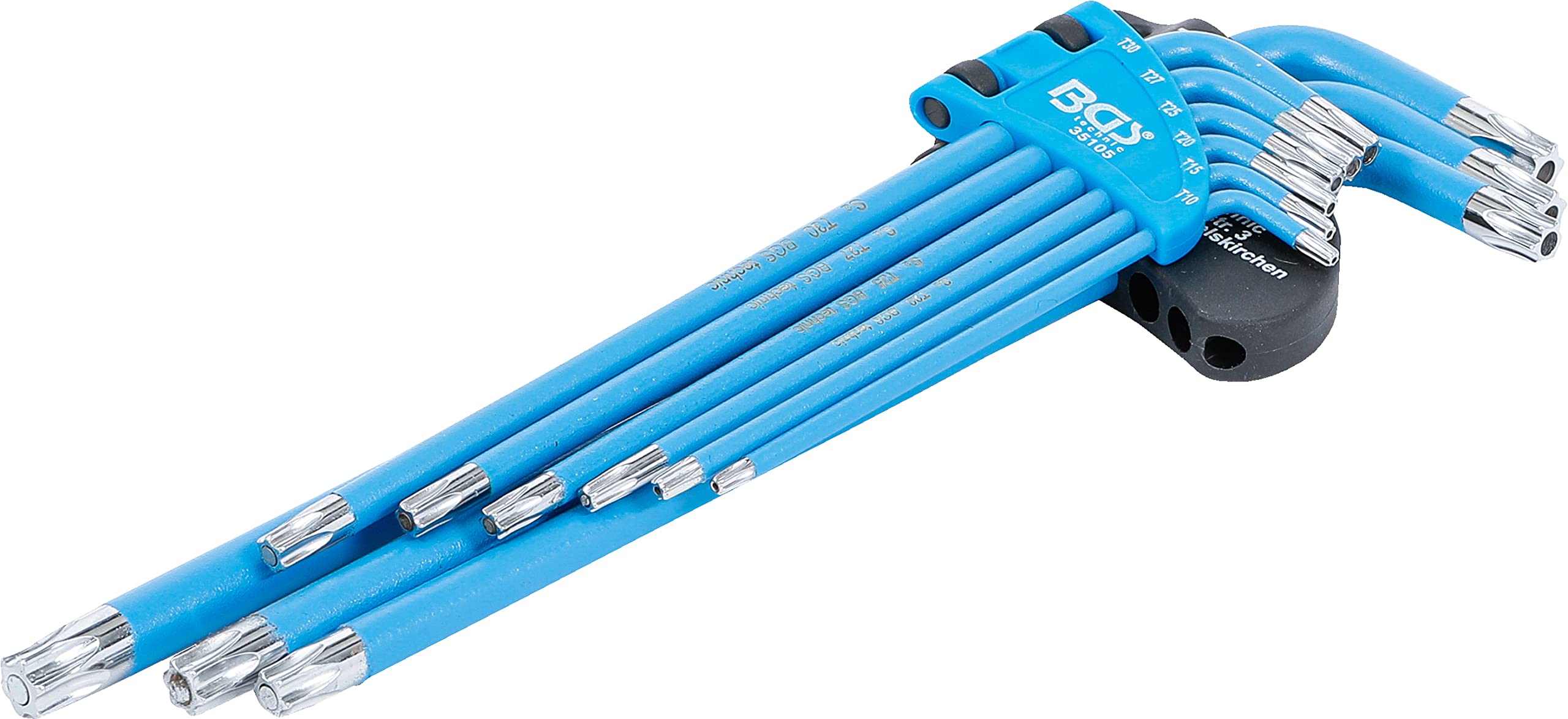 BGS 35105 L-Type Wrench Set - 9 Piece Torx T10 to T50 Star Bit Set with Tamperproof Security Bits for Automotive, Electronics & DIY Repairs