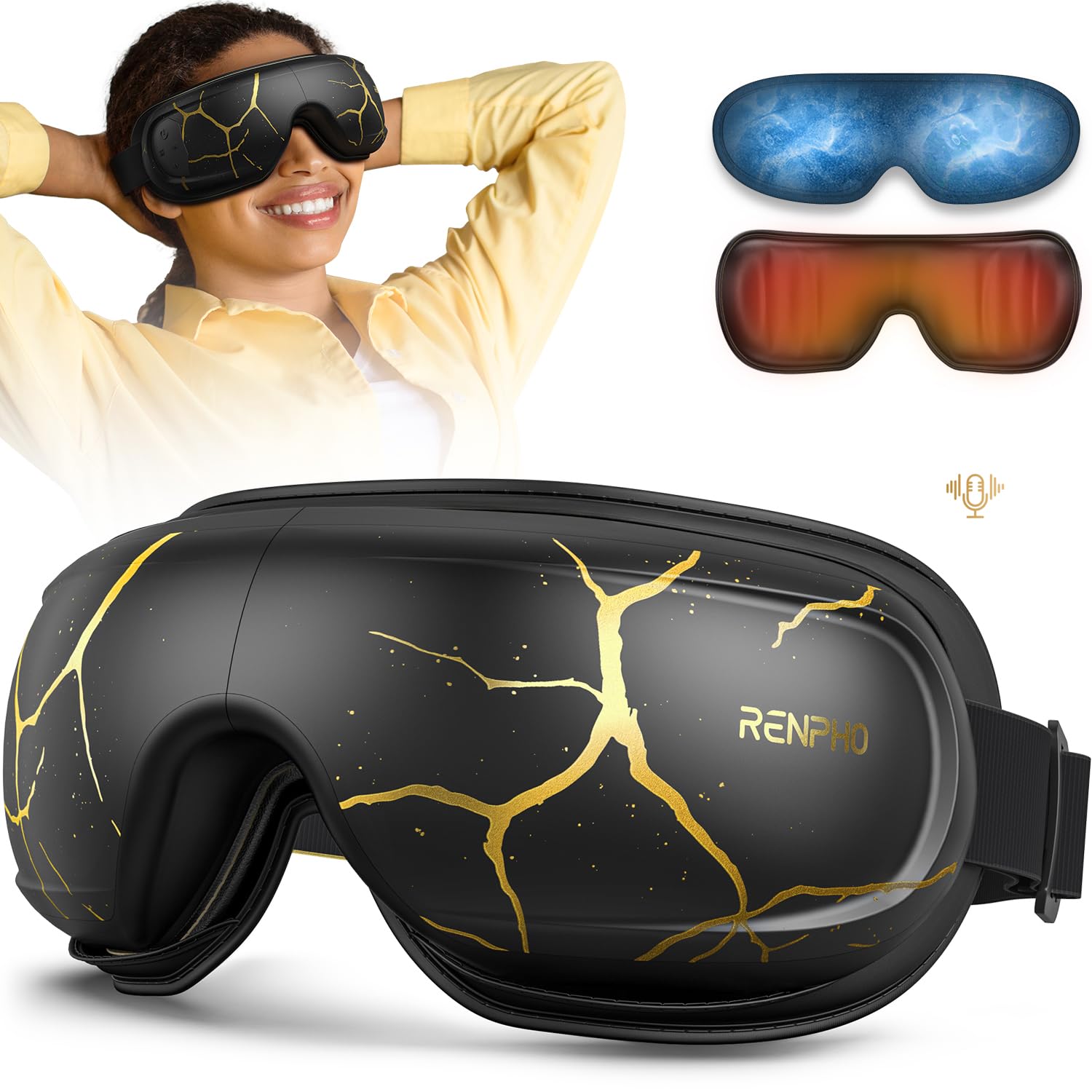RENPHO Eye Massager with Heat & Cooling - FSA/HSA Eligible Eye Mask for Migraine Relief & Relaxation | Voice Control Eye Care Device | Perfect Mother's Day/Birthday Gift for Women & Men | Use for Travel, Office Stress Relief & Home Relaxation