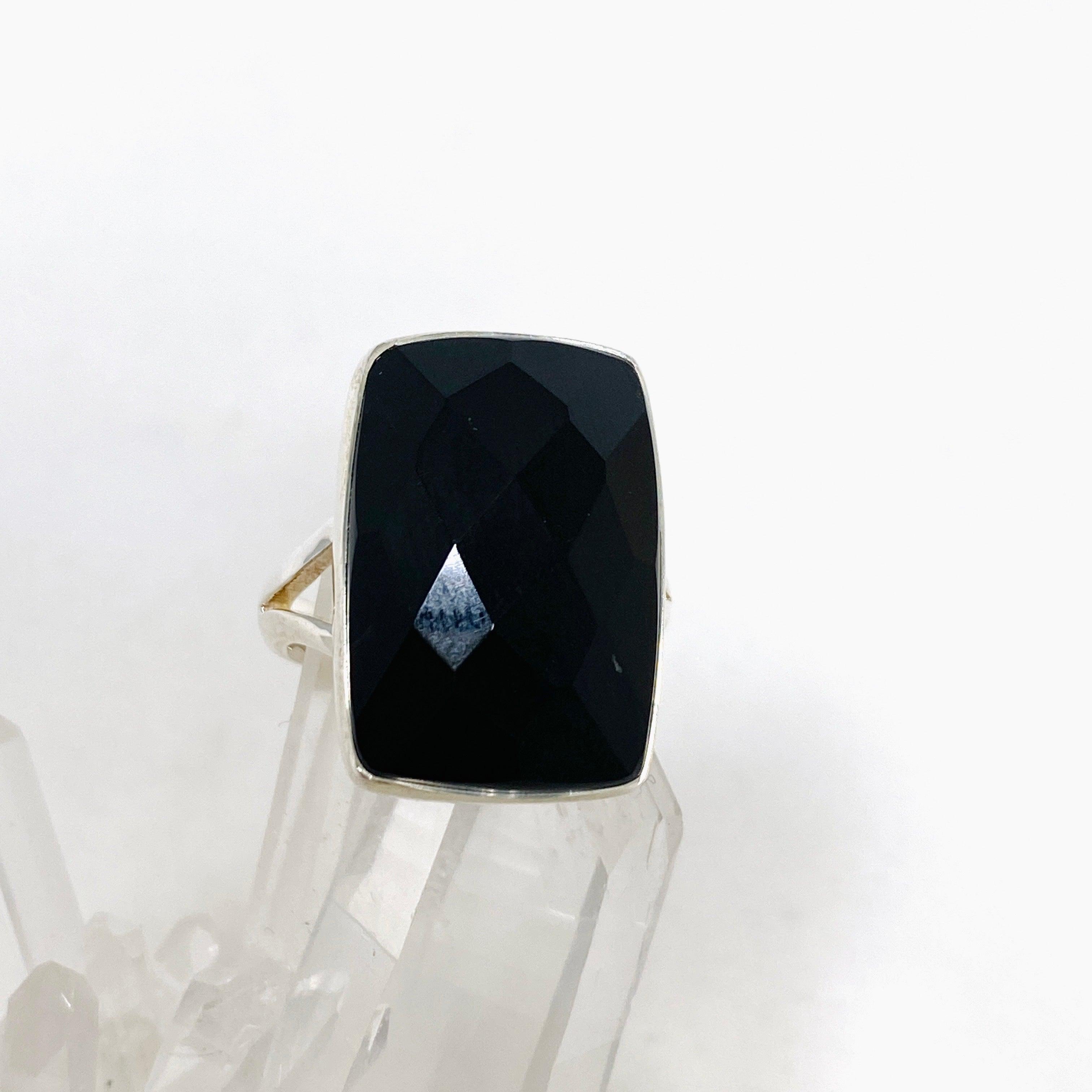 Black Onyx Faceted Rectangular Ring Size 8 - Elegant Gemstone Jewelry for Women - Perfect for Evening Parties, Weddings & Special Occasions
