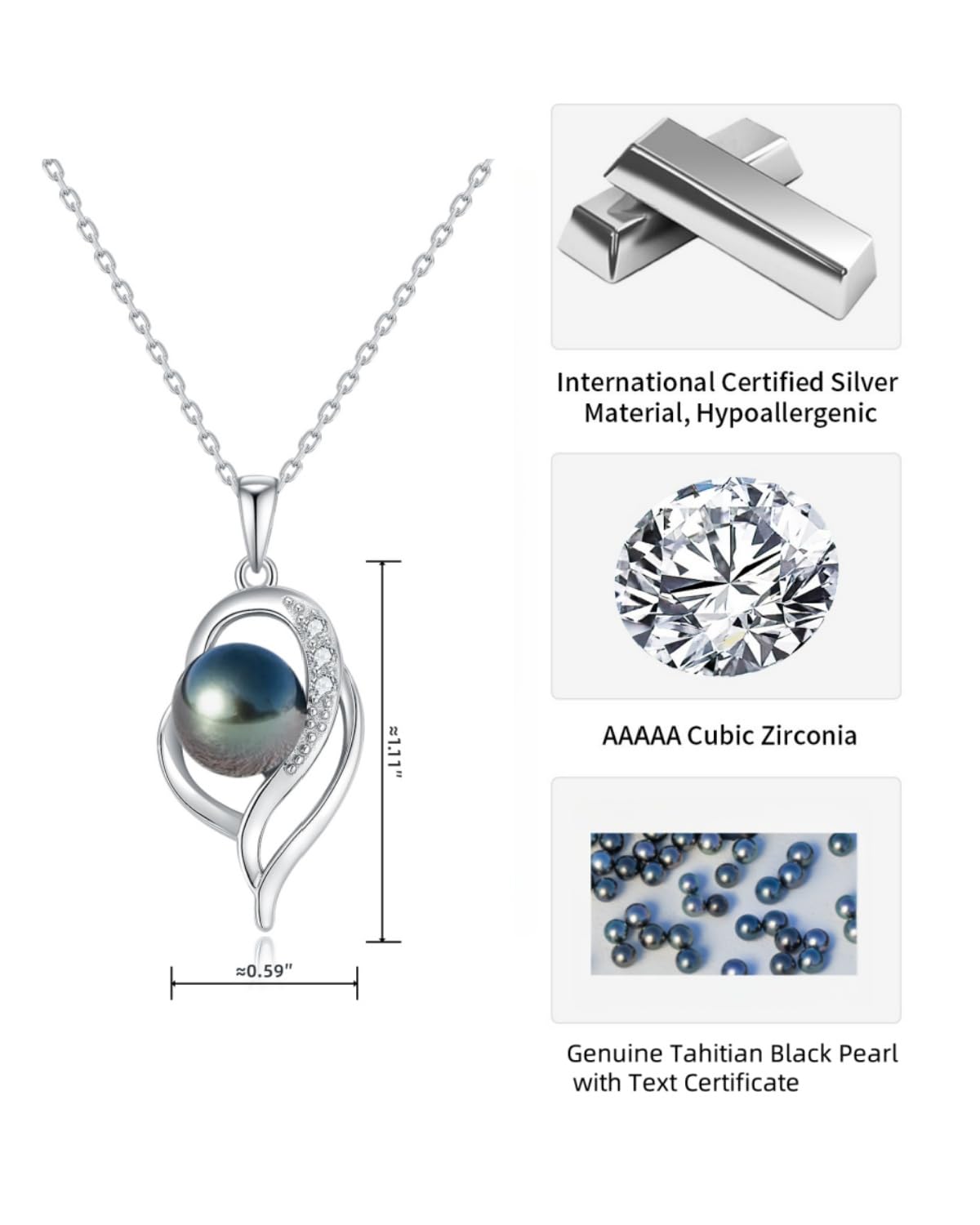 Elegant Tahitian Black & White Pearl Necklace for Women - 925 Sterling Silver Pendant Jewelry | Perfect Gift for Wife, Mom, Anniversary, Christmas, Mother's Day, Birthday & Valentine's Day | Ideal for Formal Events, Weddings, Date Nights & Special Occasions