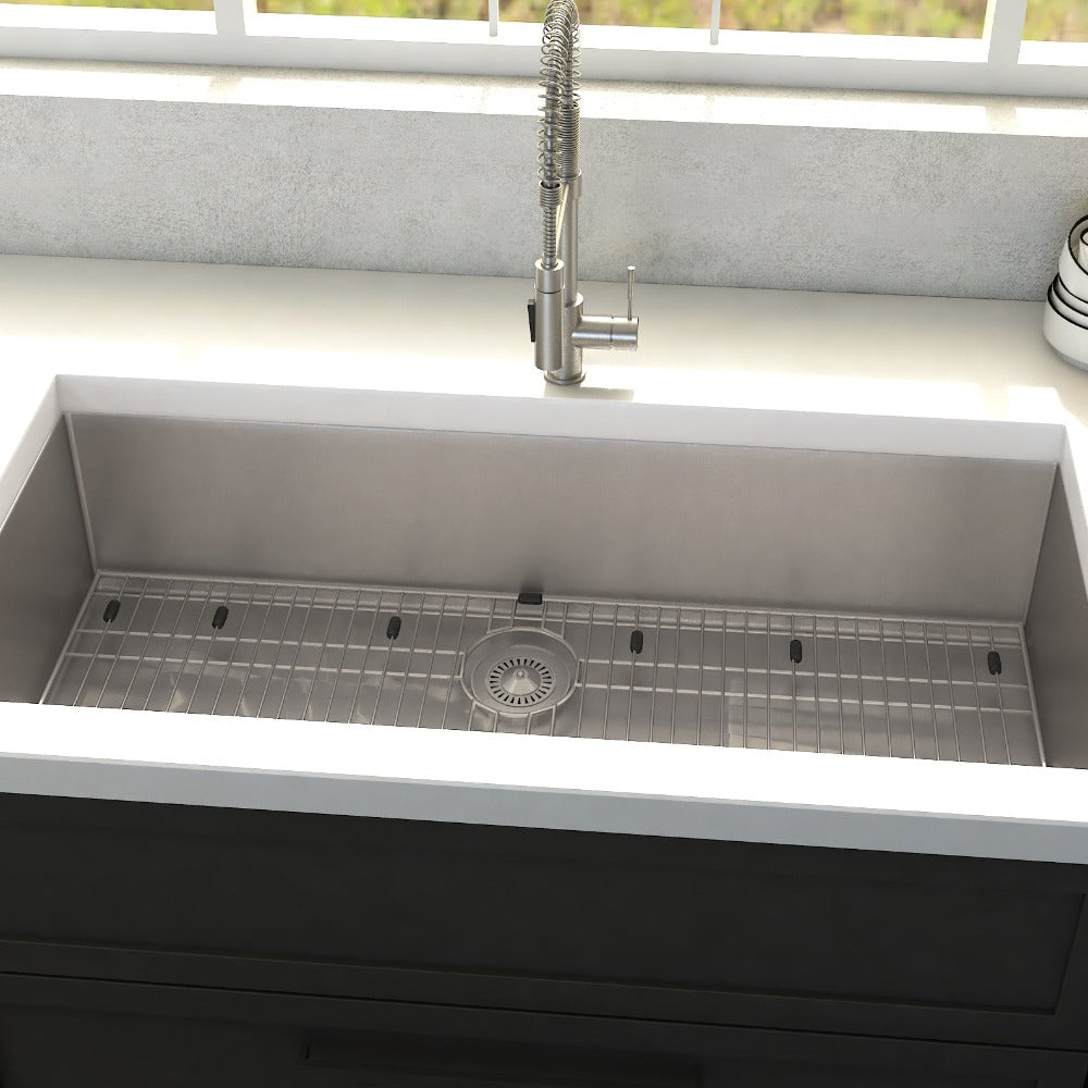 ZLINE Meribel 33-Inch Undermount Single Bowl Stainless Steel Kitchen Sink with Bottom Grid (SRS 33) - Durable & Stylish for Modern Kitchens, Perfect for Food Prep & Dishwashing