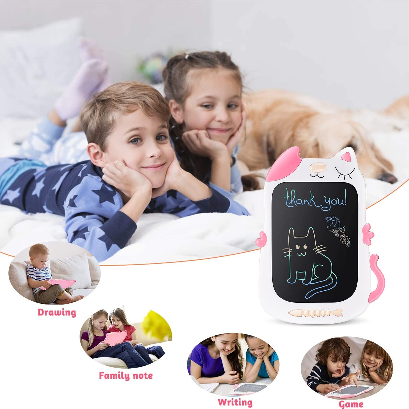 Bravokids 10 Inch LCD Writing Tablet & 8.5 Inch Cat Doodle Board - Educational Drawing Toys for 3-6 Year Old Girls & Boys | Perfect Toddler Gifts for Birthday, Travel & Classroom Learning Activities