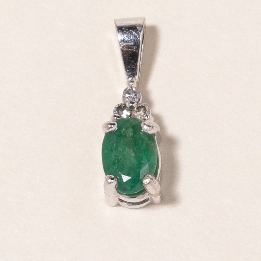10K White Gold Emerald and Diamond Pendant Necklace | 0.43ct Emerald & 0.02ctw Diamond | Elegant Jewelry Gift for Women, Anniversary, Birthday, Valentine's Day