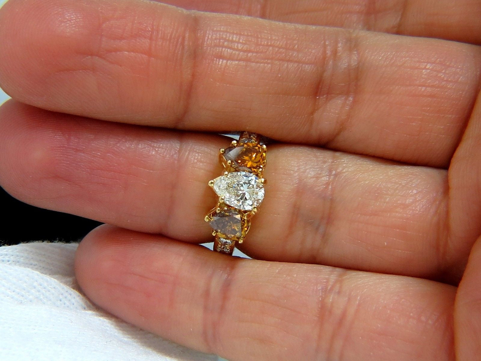 2.90CT Natural Fancy Vivid Yellow Brownish Pear-Shaped Diamond Ring in 18K Gold – Perfect for Engagement, Anniversary & Special Occasions
