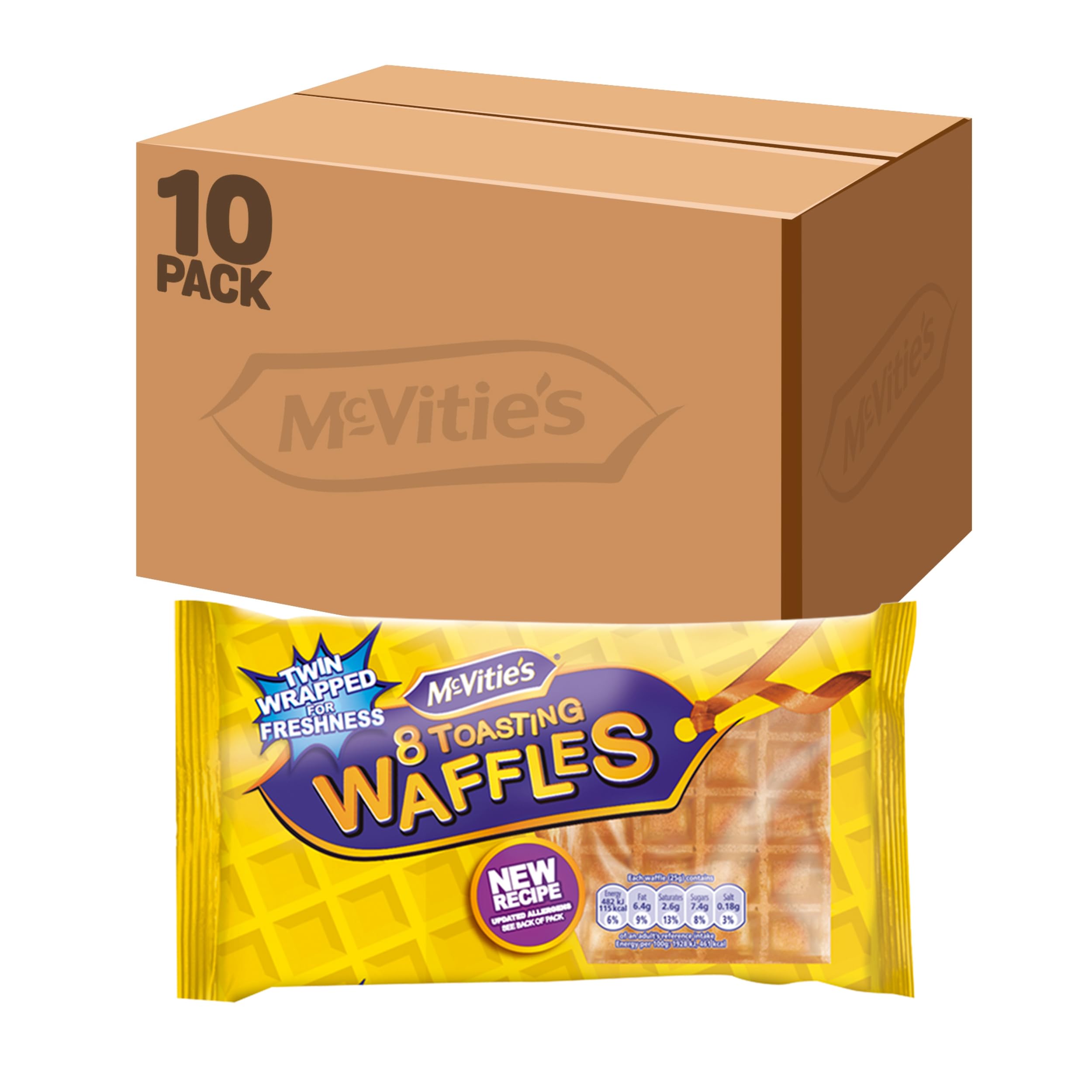 McVitie's Toasting Waffles - 8 Waffles per Pack (10 Packs) | Breakfast & Snack | Perfect for Toasters, Camping & Quick Meals