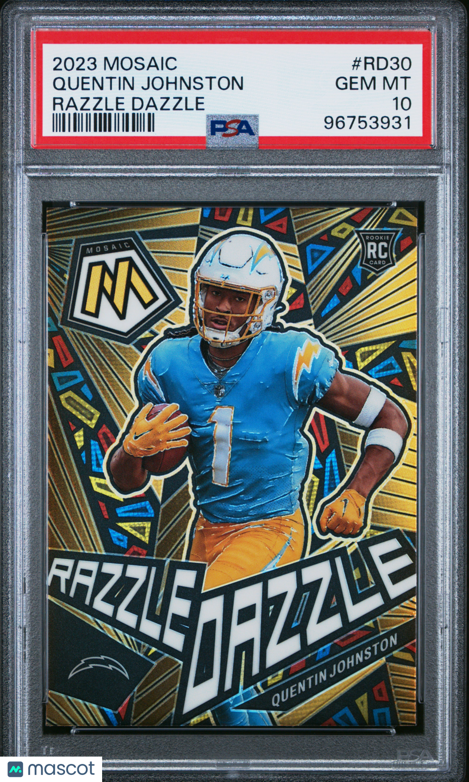 2023 Panini Mosaic Razzle Dazzle Quentin Johnston #RD30 PSA 10 Graded Football Card - Perfect for Collectors, Investors & Sports Memorabilia Enthusiasts