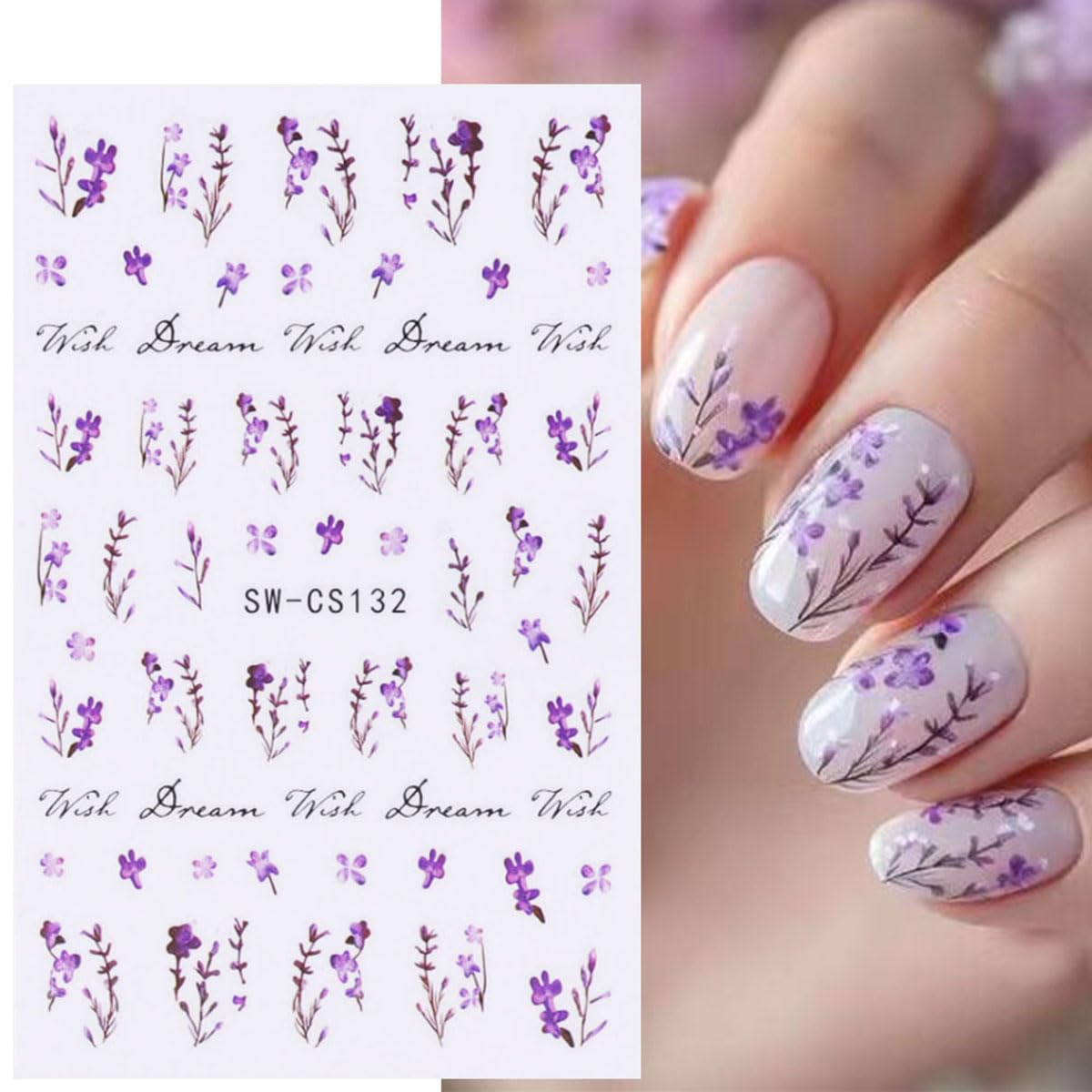 Spring Flower Nail Art Stickers - 6PCS Pink Purple Blossom Floral 3D Self-Adhesive Nail Decals for Manicure | DIY Nail Decorations | Perfect for Spring Parties, Weddings & Everyday Nail Art
