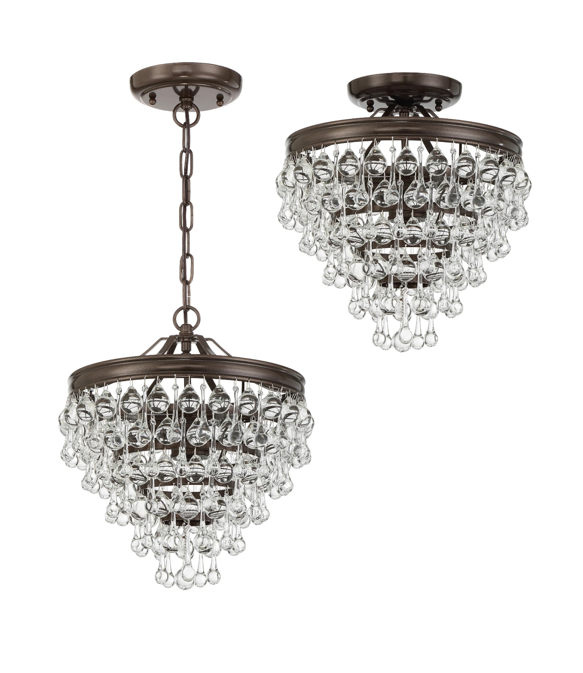 Calypso 3-Light Crystal Teardrop Mini Chandelier in Vibrant Bronze - Elegant Ceiling Lighting Fixture for Dining Room, Bedroom or Entryway
