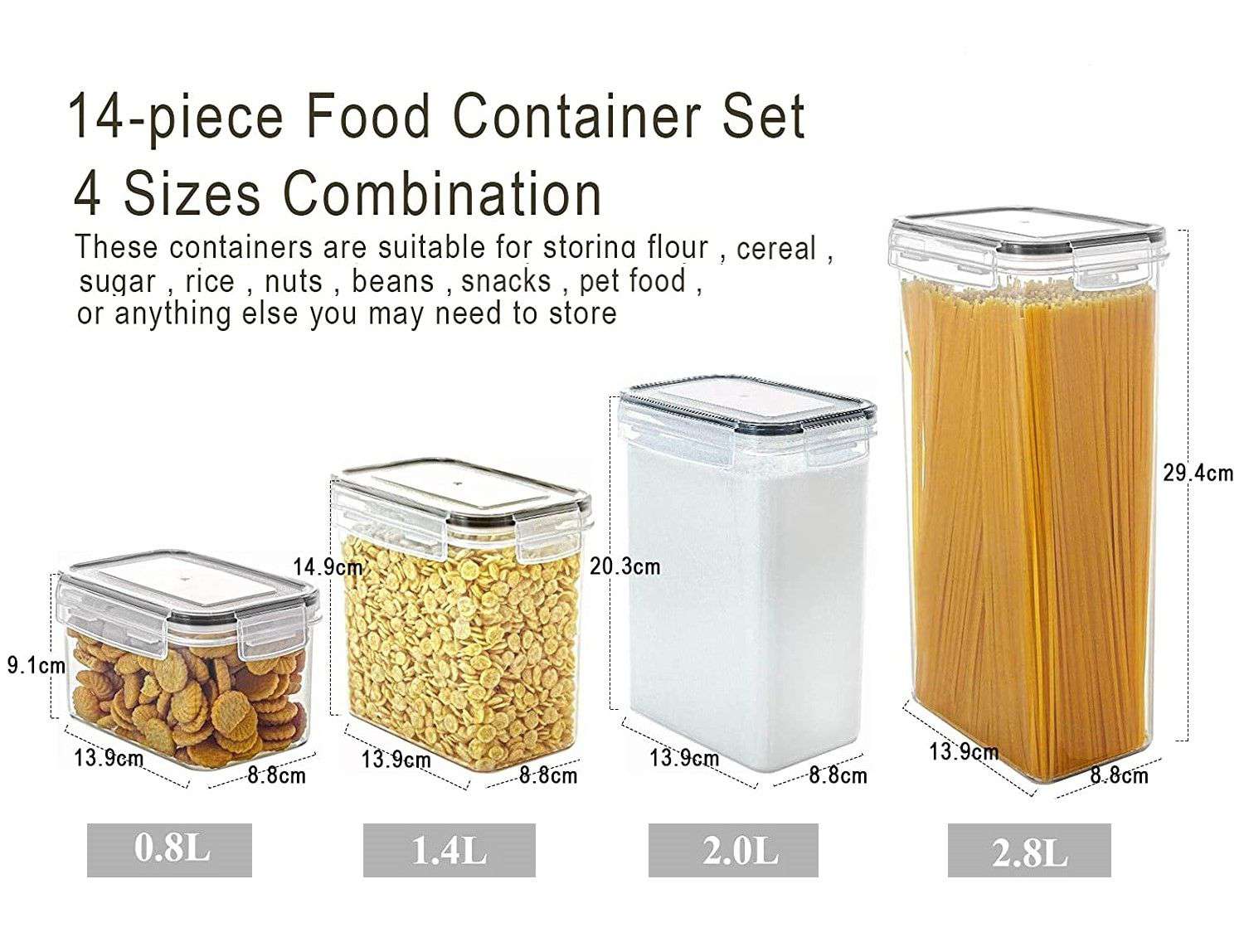 14-Piece Airtight Food Storage Containers Set - BPA-Free Plastic with Secure Locking Black Lids & Labels - Perfect for Kitchen Pantry Organization, Meal Prep, and Leftovers Storage