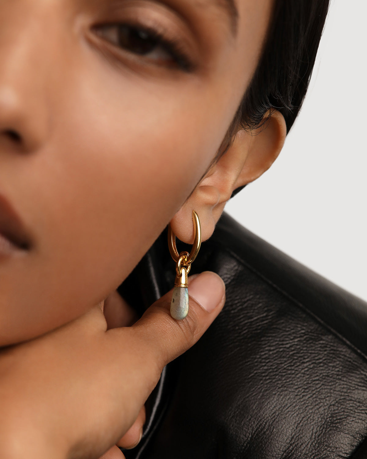 GRID Labradorite Jupiter Single Hoop Earrings - Genuine Labradorite Stone Dangle Earrings for Women - Perfect for Boho, Festival & Everyday Wear