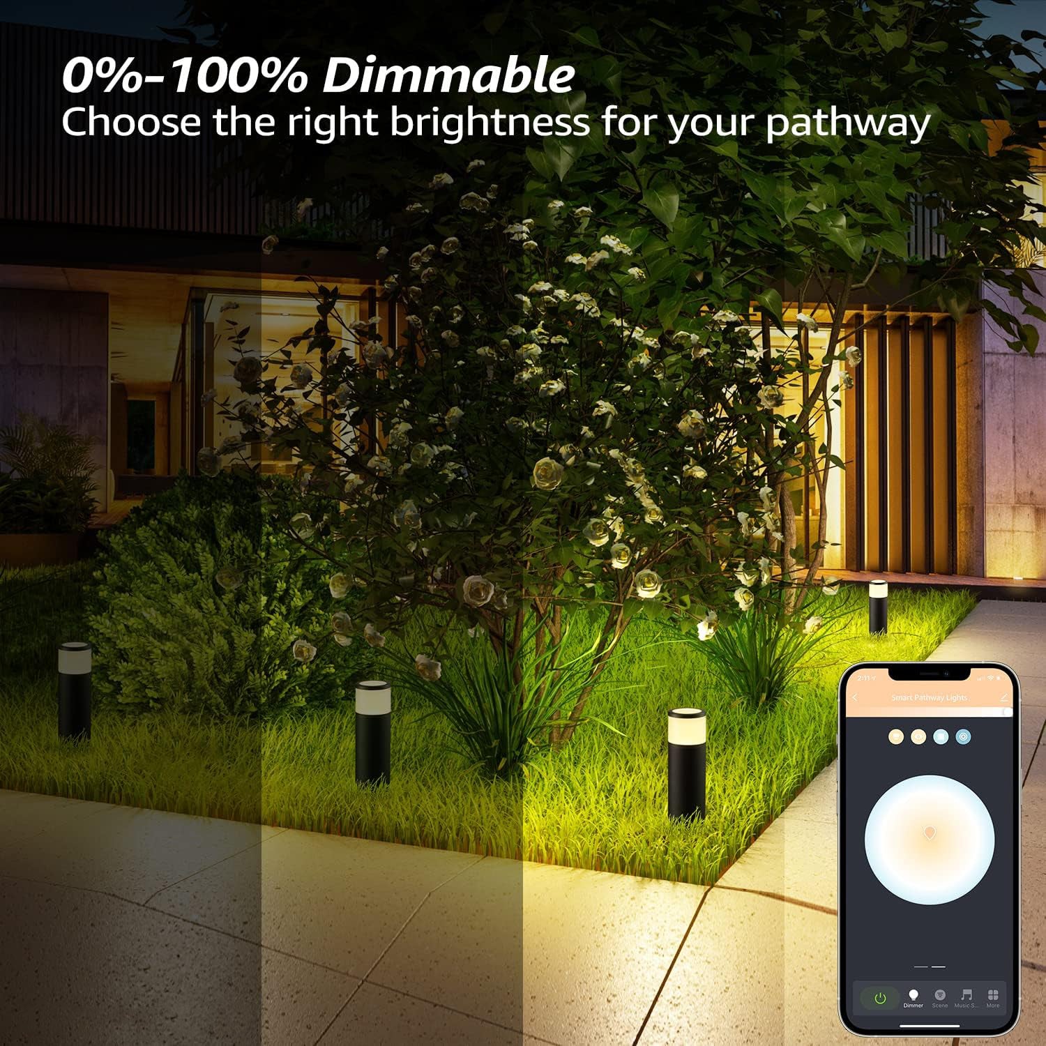 4 Pack RGBW Bluetooth Smart LED Pathway Lights - 4.5W Low Voltage 12V Outdoor Landscape Lighting for Garden, Yard, Walkway & Driveway - Waterproof IP65 Bollard Lights with App Control
