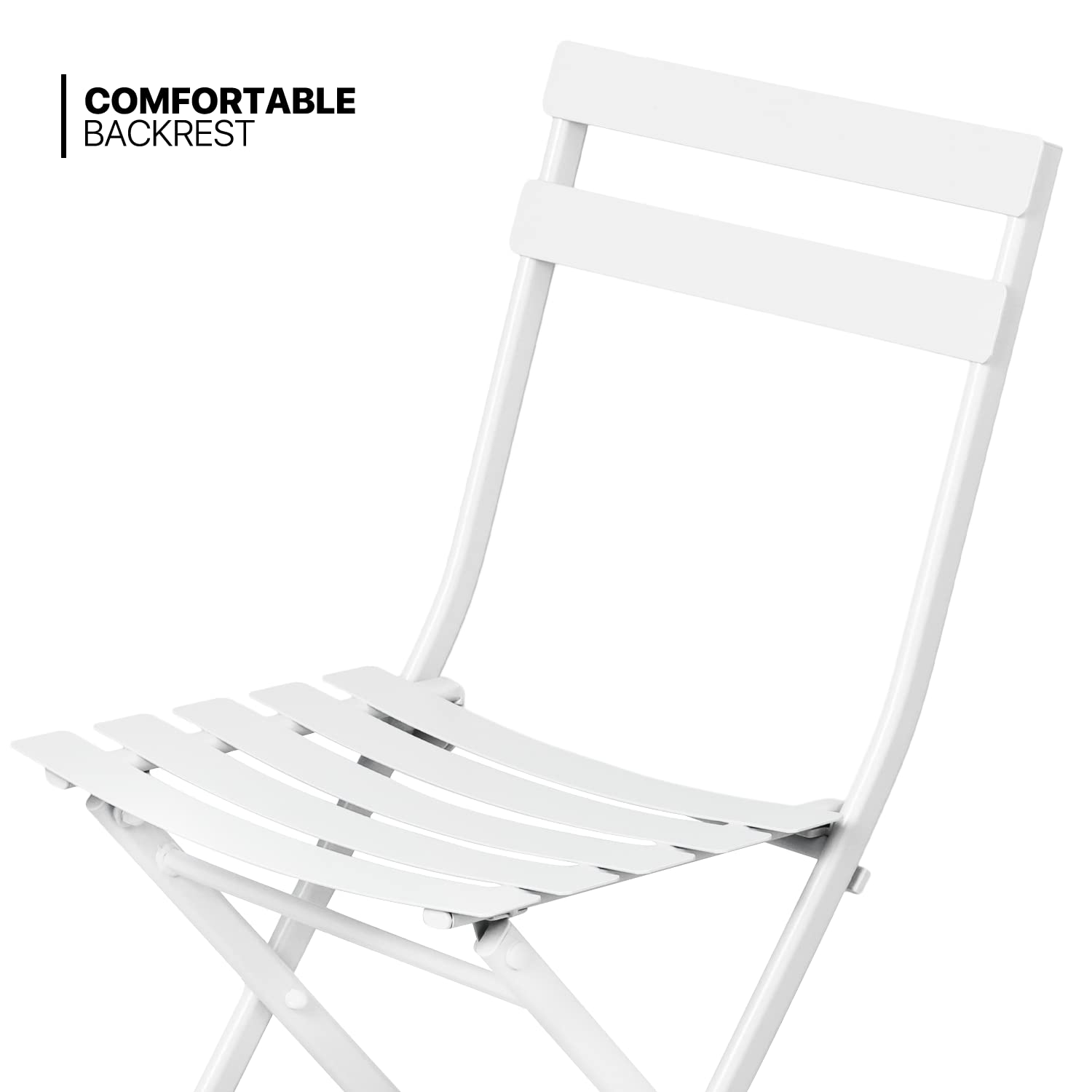 MoNiBloom 3-Piece White Folding Outdoor Bistro Set - Metal Round Table & Chairs for Patio, Porch, Yard, Balcony & Garden | Perfect for Small Spaces, Morning Coffee & Outdoor Dining
