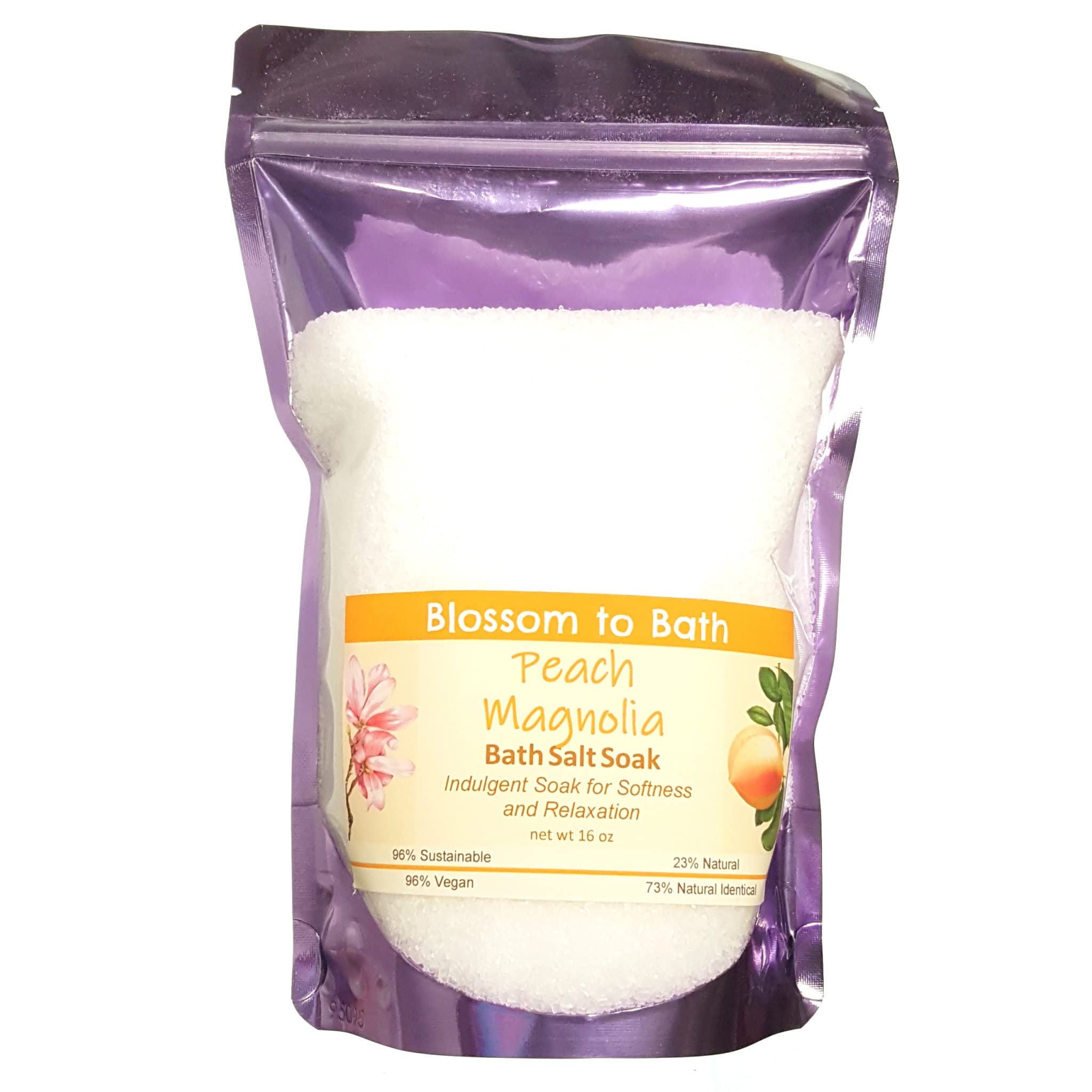Peach Magnolia Bath Salt Soak - 16oz Phthalate-Free Relaxing Bath Soak with Fresh Fruity Scent - Perfect for Stress Relief, Self-Care & Spa Nights at Home