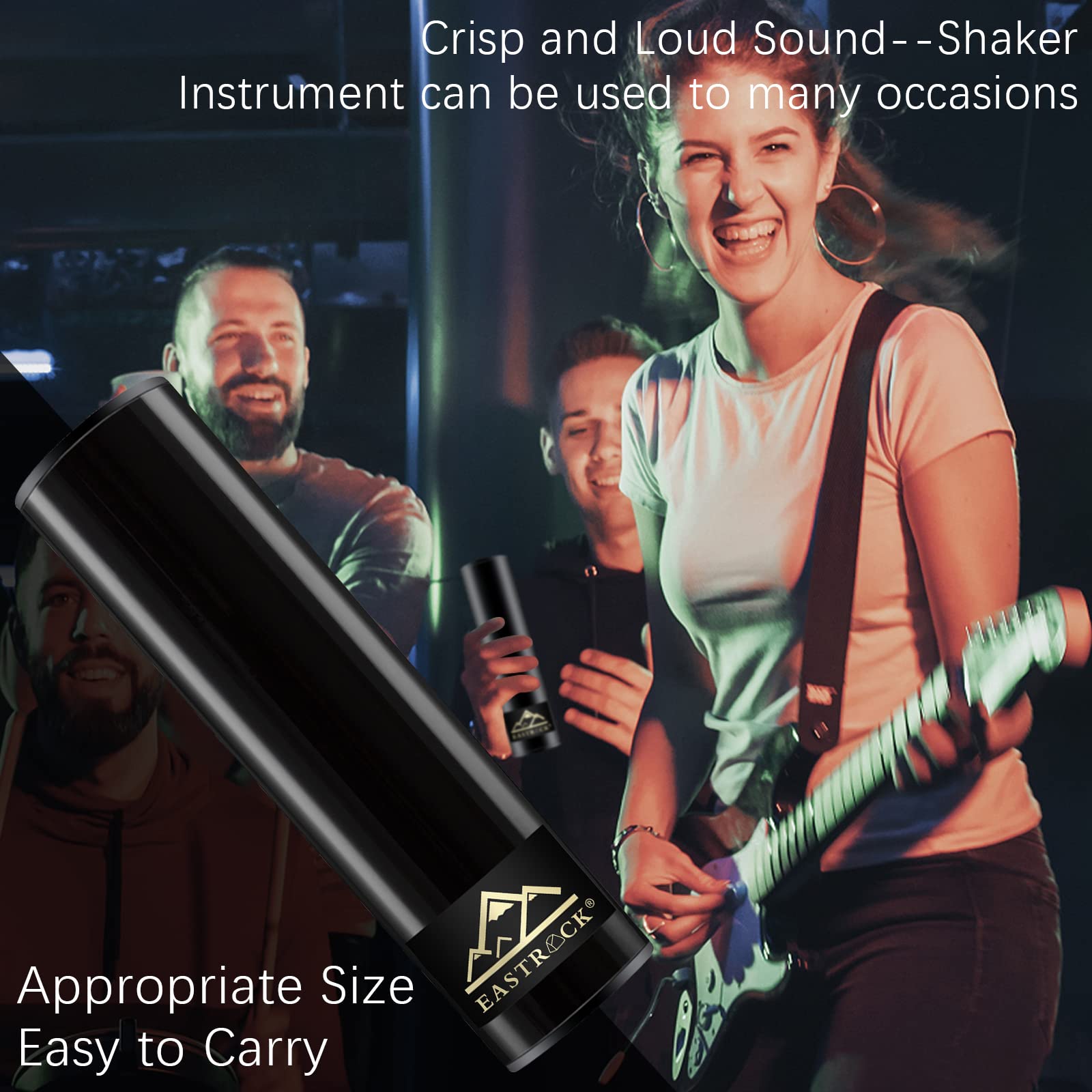 EASTROCK Professional Stainless Steel Cylinder Shaker 2-Piece Set with Egg Shakers - Latin Percussion Instrument for Band, Music Performance, and Rhythm Practice (Black) - Perfect for Live Shows, Studio Recording, and Music Education