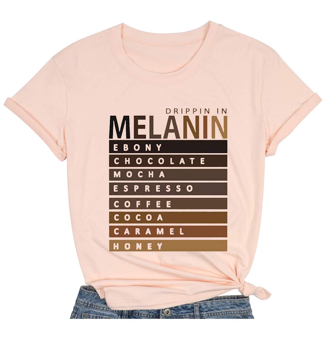 Black Queen Afro Women's Funny Letter Print T-Shirt - Drippin in Melanin Graphic Tee - Short Sleeve Cotton Top for Casual Wear & Black Pride Events
