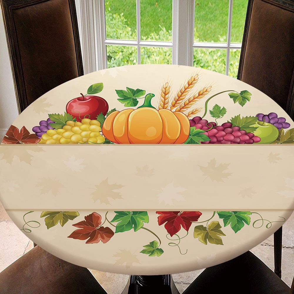 Elastic Edge Round Tablecloth - Autumn Thanksgiving Design - Fits 35