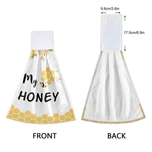 Honey Bee Kitchen Hanging Hand Towels - 2 Pack Absorbent Cotton Loop Towels for Bathroom, Kitchen & Home Decor | Sweet Bee Design, Soft & Durable for Daily Use, Gifts