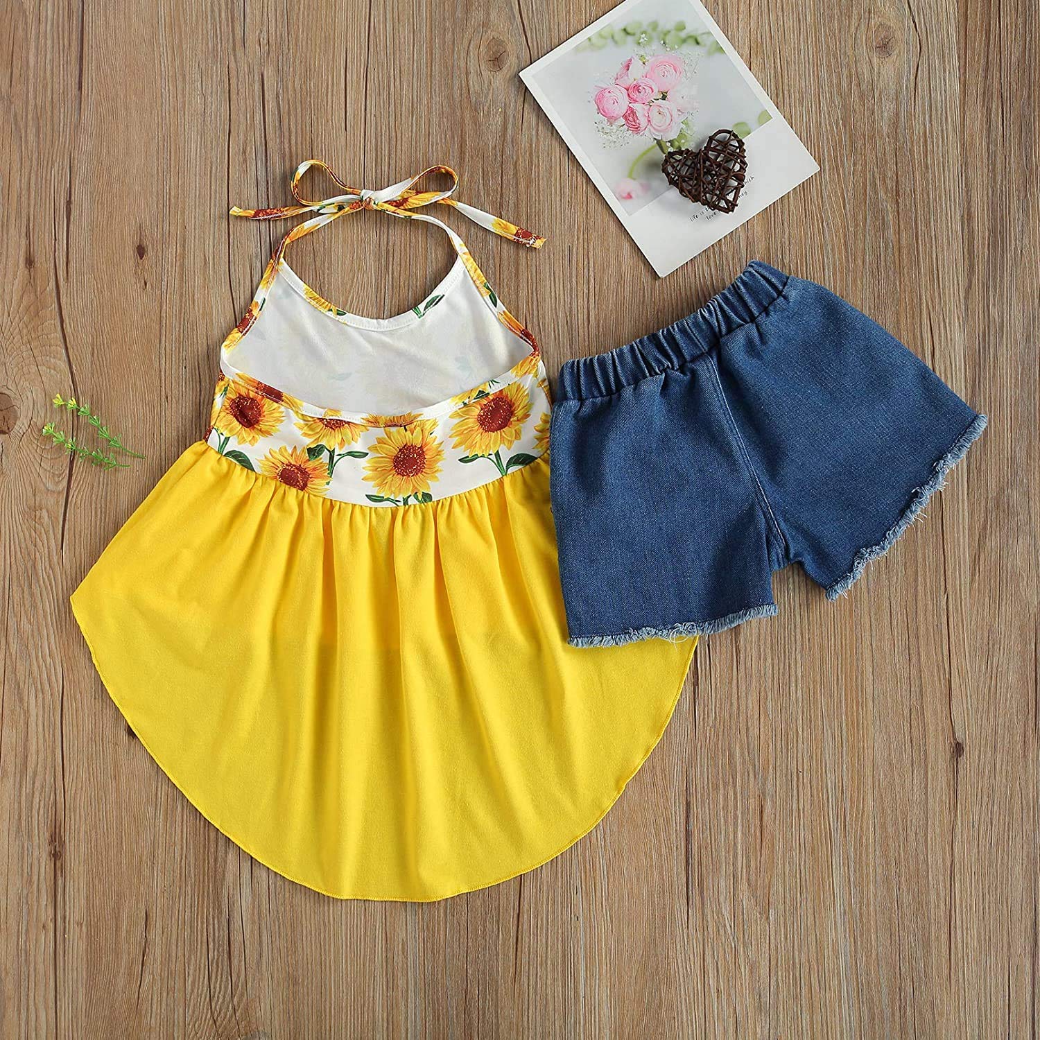 Boho Sunflower Crop Top & Distressed Denim Shorts Set for Toddler Girls | Summer Outfit for Playdates, Beach & Casual Wear