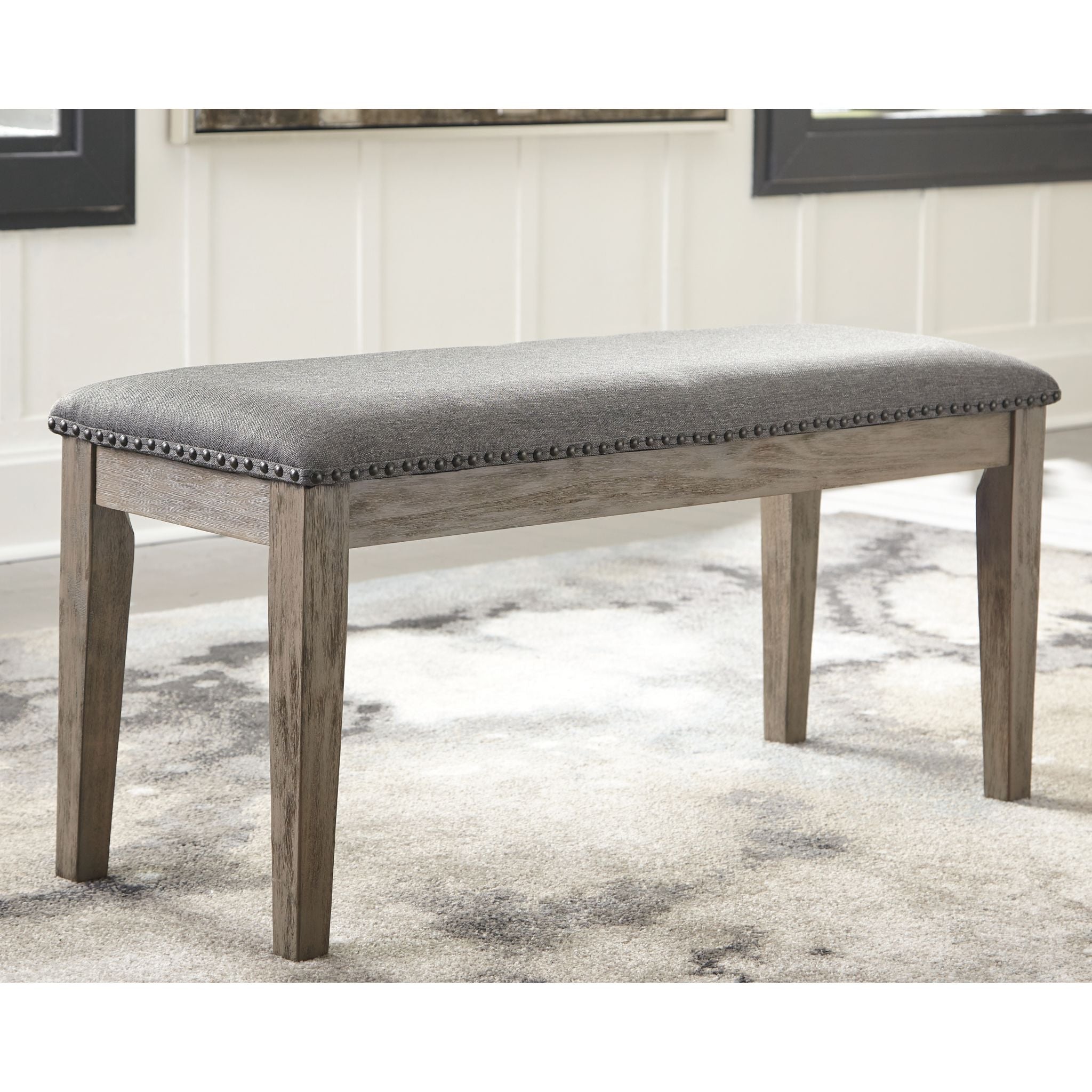 Aldwin Bench - Modern Gray Wooden Bench with Sturdy Metal Legs (D617 00) - Perfect for Entryway, Living Room, or Bedroom Seating