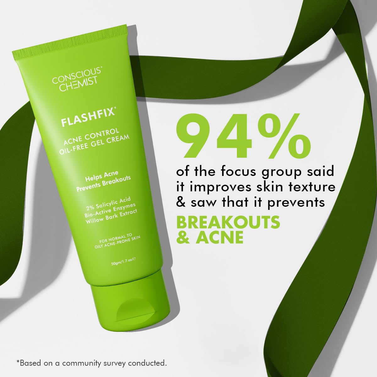 Conscious Chemist® 2% Salicylic Acid Acne Treatment Cream | 50g | Oil-Free Moisturizer for Oily & Acne-Prone Skin | Spot Corrector for Men & Women | Reduces Redness & Itchiness | Non-Greasy Gel Formula | Overnight Acne Control - Perfect for Daily Skincare Routine & Nighttime Use