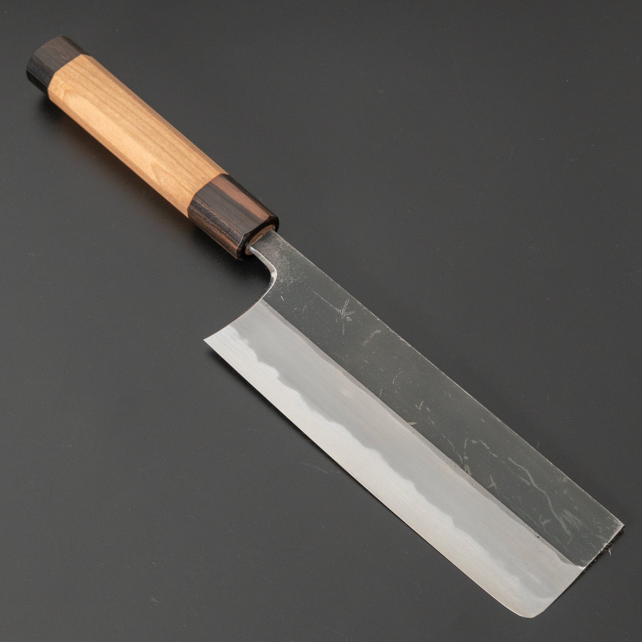 Hitohira Togashi Blue #2 Kurouchi Nakiri Knife - Japanese Chef Knife with Cherry Wood Handle & Ebony End - Perfect for Slicing Vegetables, Herbs & Sushi Preparation