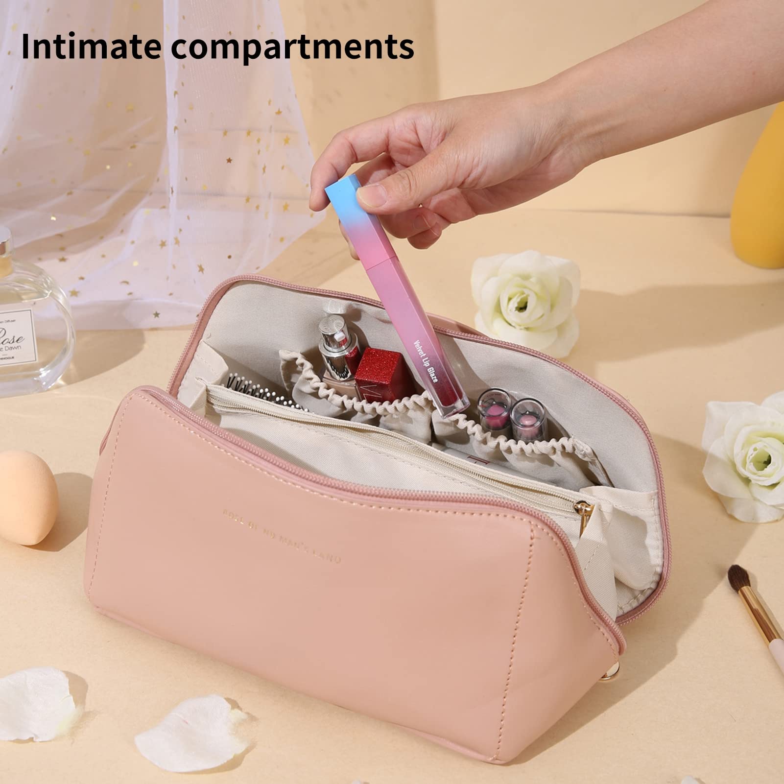 Large Capacity Travel Cosmetic Bag for Women - Portable Makeup Organizer with Handle & Divider, Pink Toiletry Pouch for Girls | Perfect for Vacation, Gym, Business Trips & Daily Essentials Storage