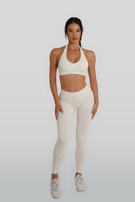 RECOIL High Waist Yoga Leggings for Women - Cream - Soft & Stretchy Workout Pants for Running, Gym & Lounge