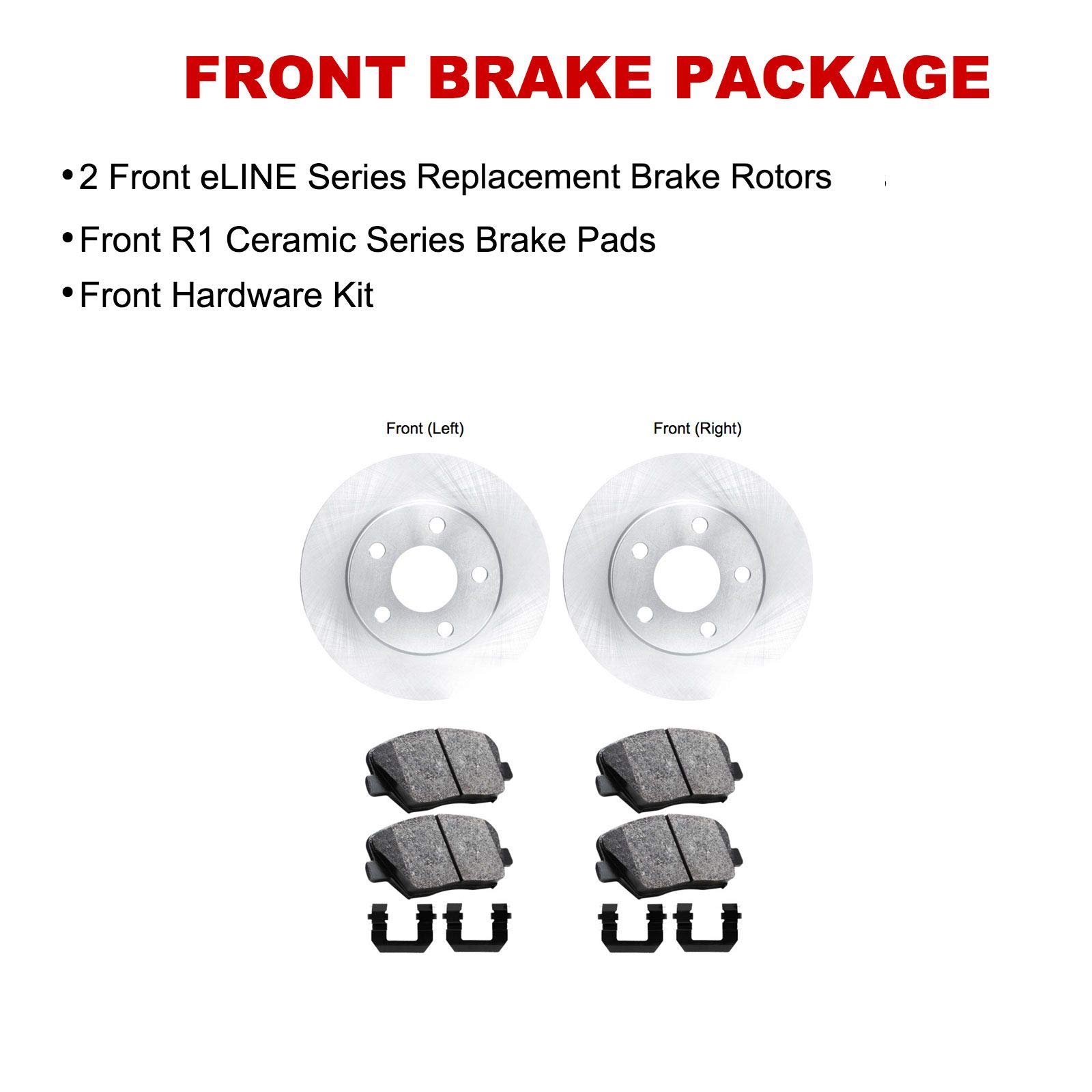 R1 Concepts Premium Front Brake Kit - Ceramic Brake Pads & Rotors with Hardware Kit - Compatible with 2012-2015 Scion iQ - Perfect for City Driving & Daily Commutes
