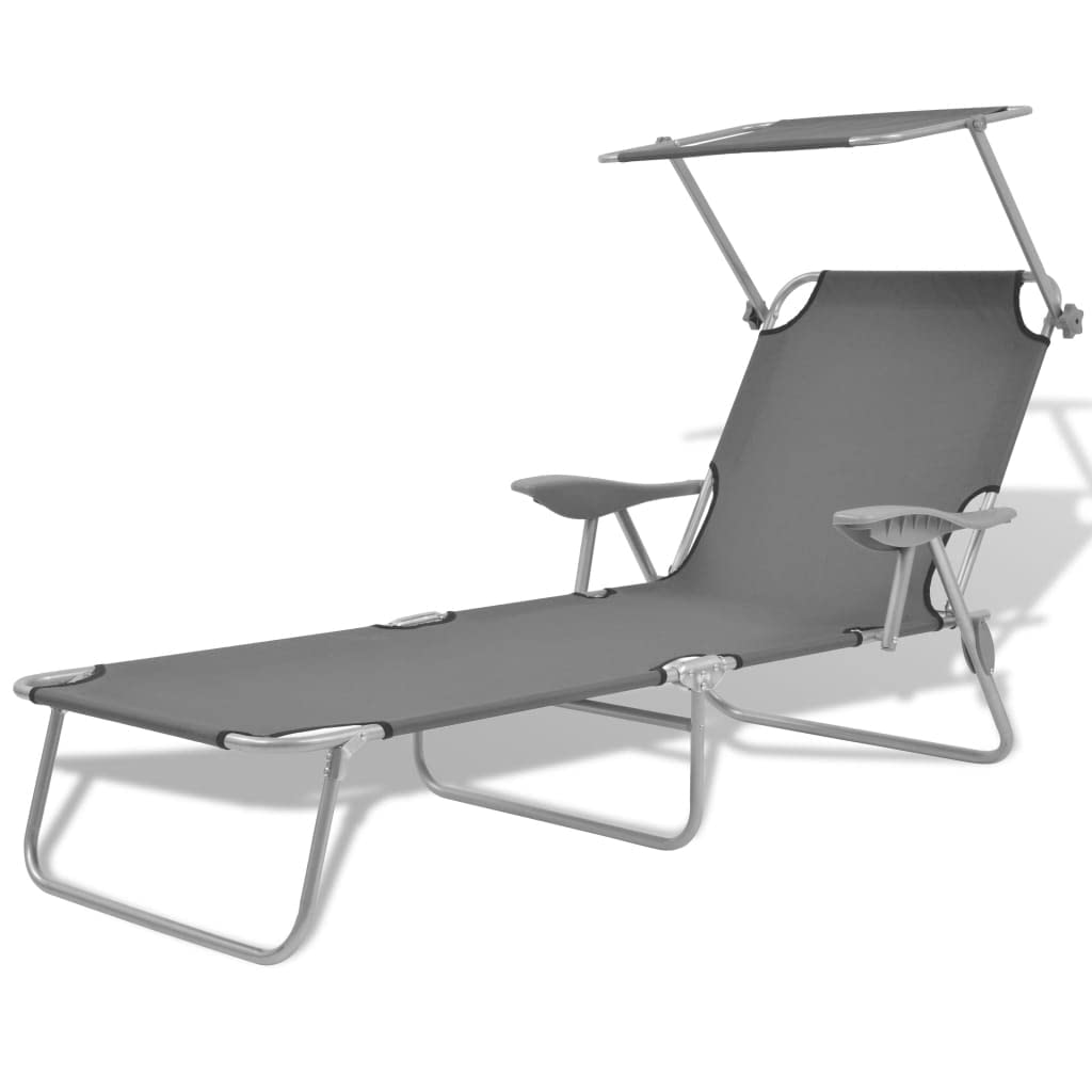 Premium Folding Chaise Lounge Chair for Outdoor - Adjustable Backrest & Canopy - Steel Gray Sun Lounger for Pool, Beach, Patio, Backyard, Deck | Perfect for Relaxing, Sunbathing & Outdoor Lounging