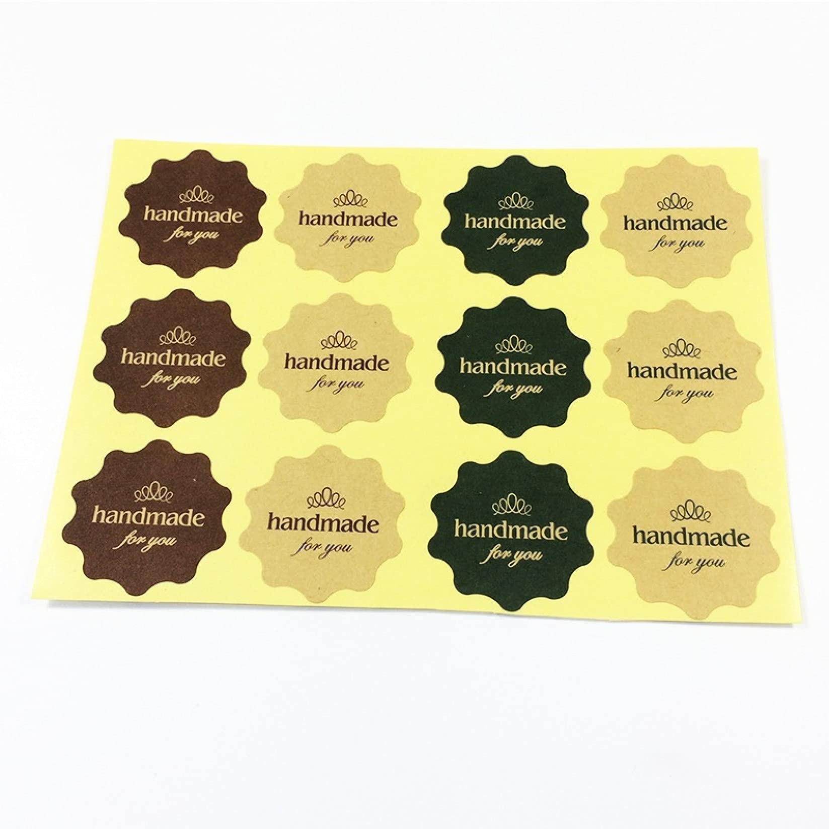 120-Piece DIY Vintage Flower Round Wave Kraft Paper Seal Stickers - Handmade Craft Labels for Packaging, Scrapbooking & Gift Wrapping - Perfect for DIY Projects, Wedding Favors & Stationery Decoration