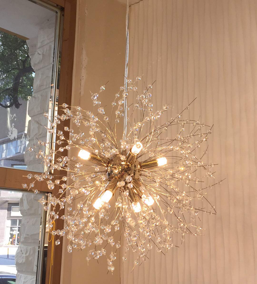 Gold 8-Light Sputnik Chandelier - Modern Crystal Bubble Firework Lighting Fixture for Bedroom, Dining Room & Living Room | Elegant Ceiling Decor for Christmas, Weddings & Home Interior Design