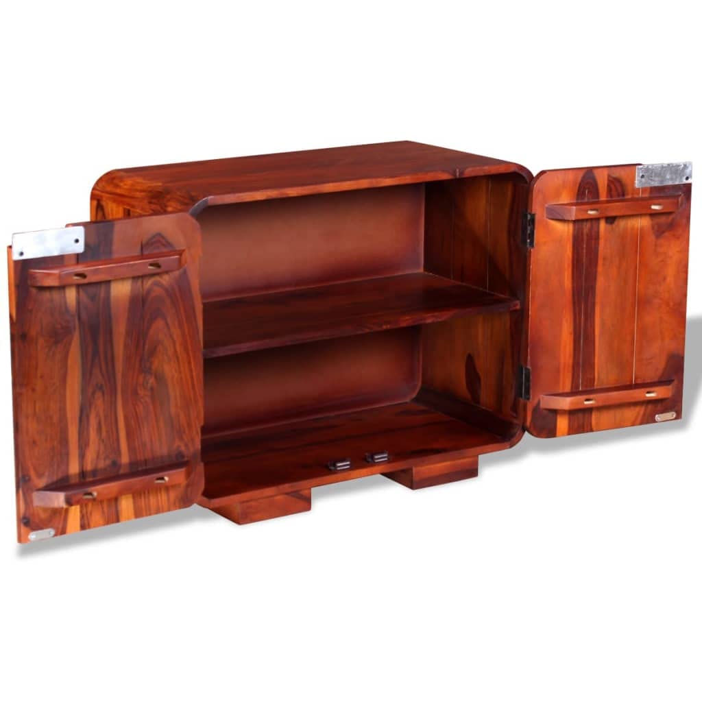 Solid Sheesham Wood Side Cabinet - Rustic Floor Storage Cabinet & Nightstand for Living Room, Hallway, Office - 29.5