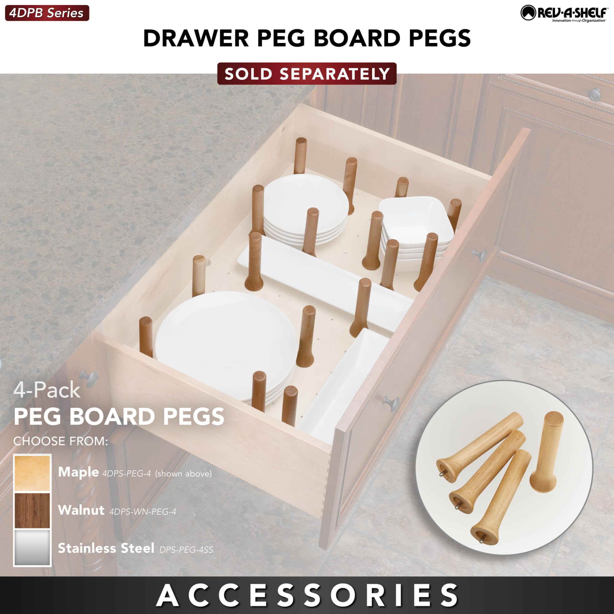 Rev-A-Shelf Pegboard Drawer Organizer - Adjustable Wooden Kitchen Cabinet Storage for Utensils, Pots & Dishes - 39