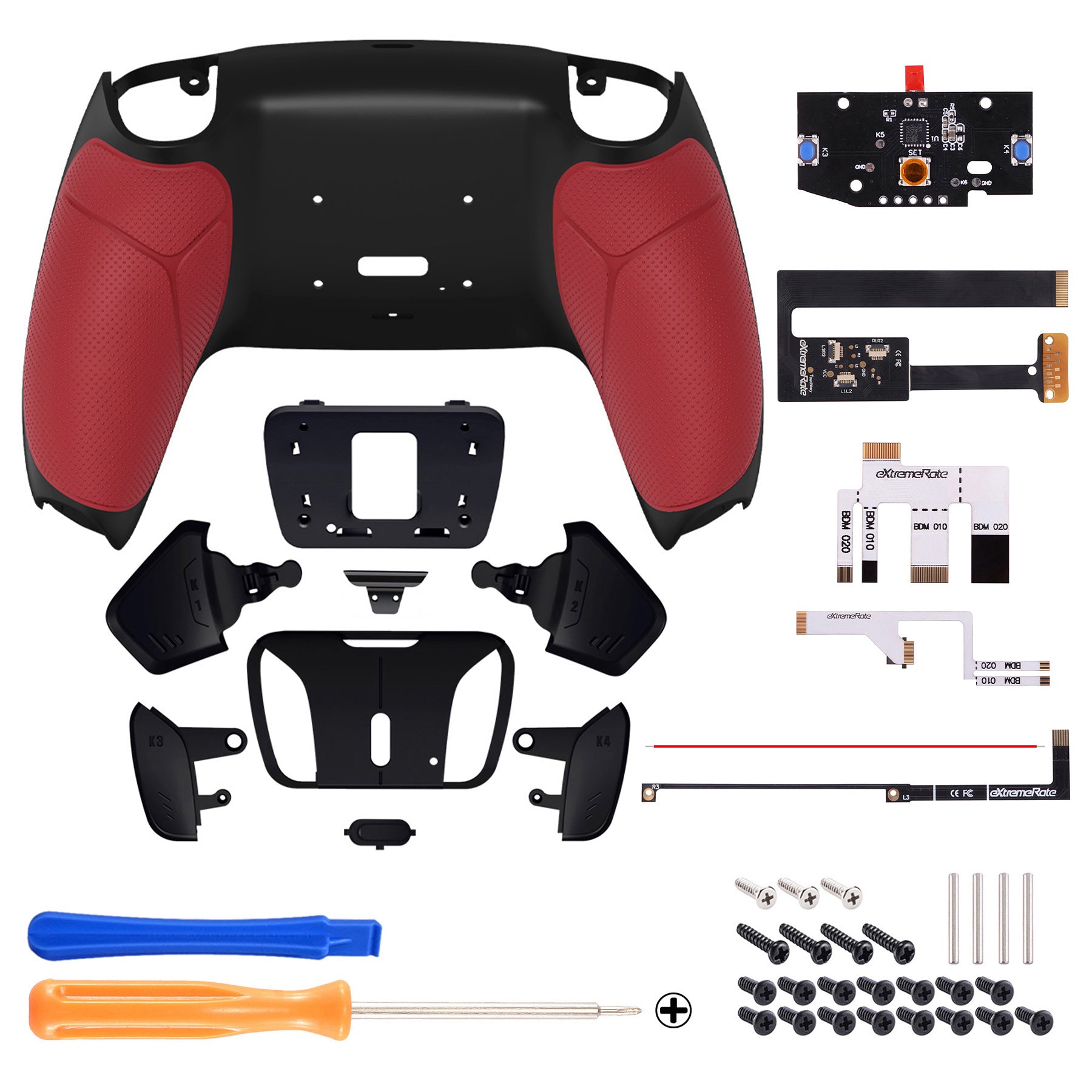 eXtremeRate Remappable RISE4 Remap Kit for PS5 Controller BDM-010/020 - Rubberized Red Back Buttons - Customize Your Gaming Experience for FPS, Racing & Action Games