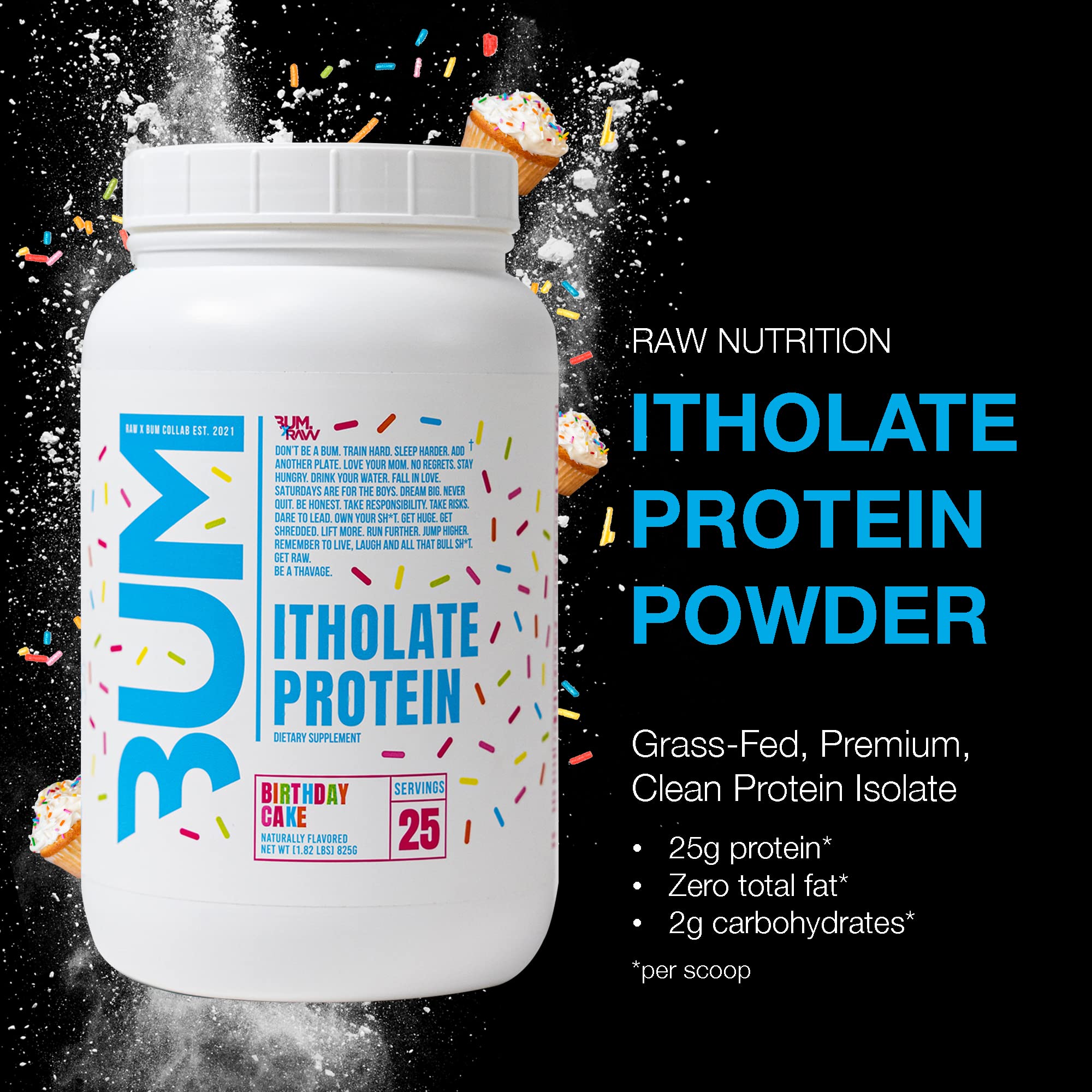 CBUM Itholate RAW Whey Isolate Protein Powder - Birthday Cake Flavor | 100% Grass-Fed, Low-Fat & Low-Carb Muscle Building & Recovery Supplement | 25 Servings | Ideal for Post-Workout, Meal Replacement & Fitness Nutrition