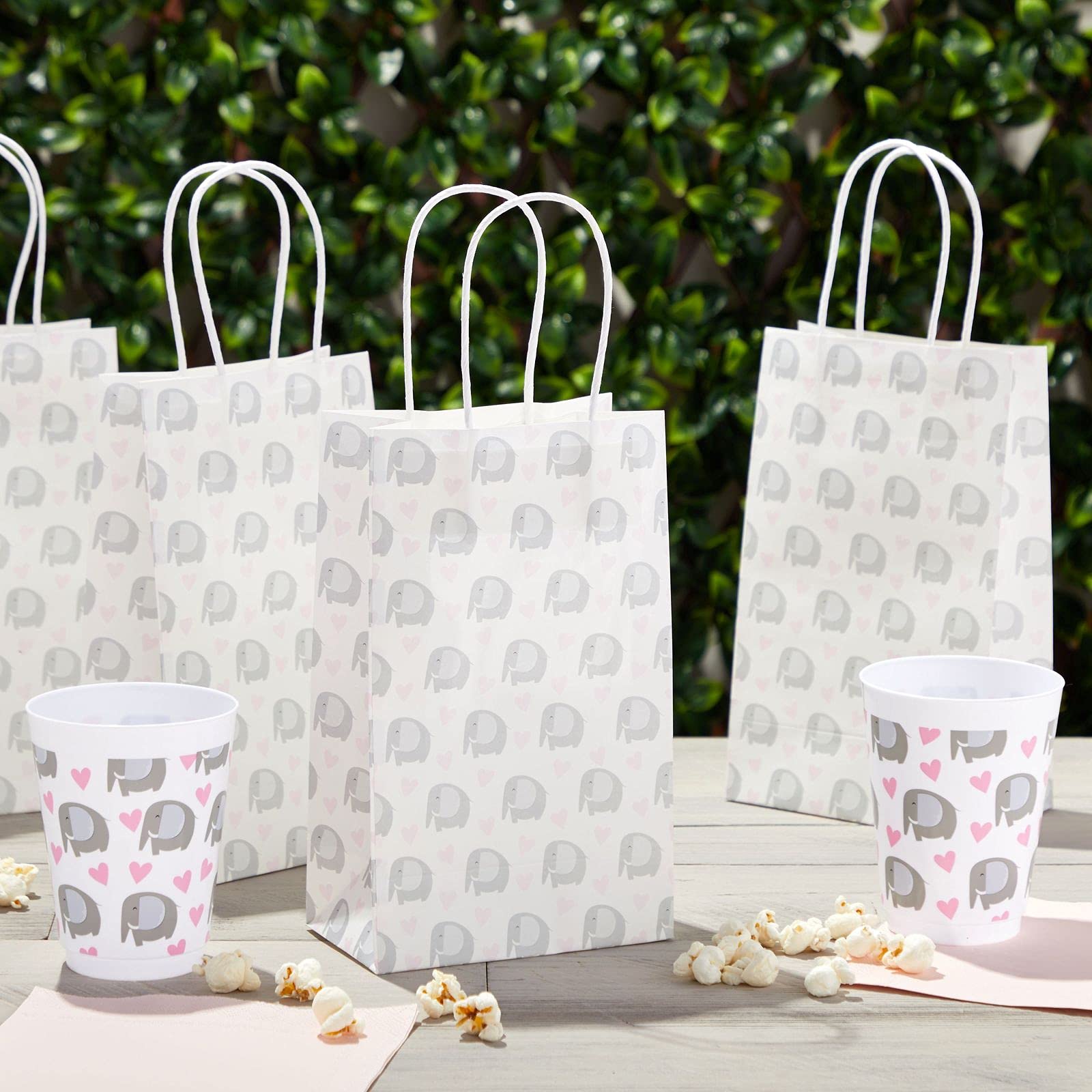 24 Pack Pink Elephant Party Favor Bags with Handles for Girls Baby Showers, Birthday Parties & Celebrations - Cute Sparkling Gift Bags for Baby Shower Favors, Birthday Goodies & Special Events